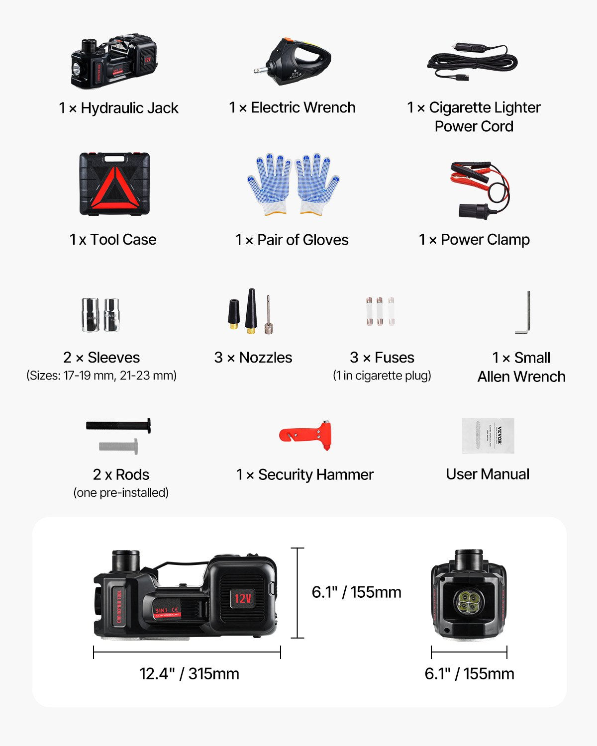Electric Car Jack, 5 Tons /11000 lbs, Hydraulic Jack Lift with Built-In Inflator, 12V Tire Change Replacement with Electric Impact Wrench & LED Light, Portable Jack kit for Sedan, SUV, Truck