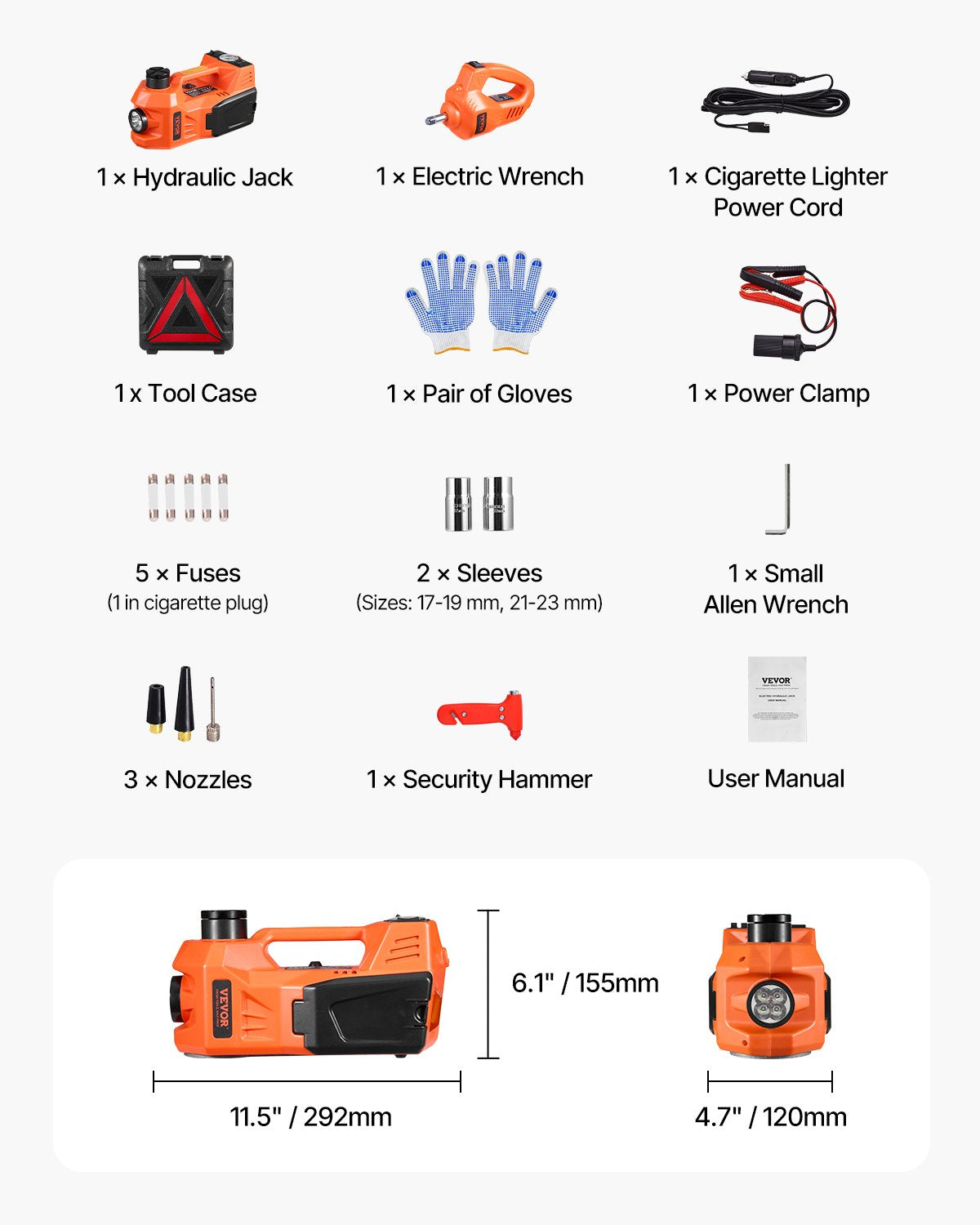 Electric Car Jack, 5 Tons /11000 lbs, Electric Scissor Jack with Built-In Inflator, 12V Tire Change Replacement with Electric Impact Wrench & LED Light, Portable Jack kit for Sedan, SUV, Truck