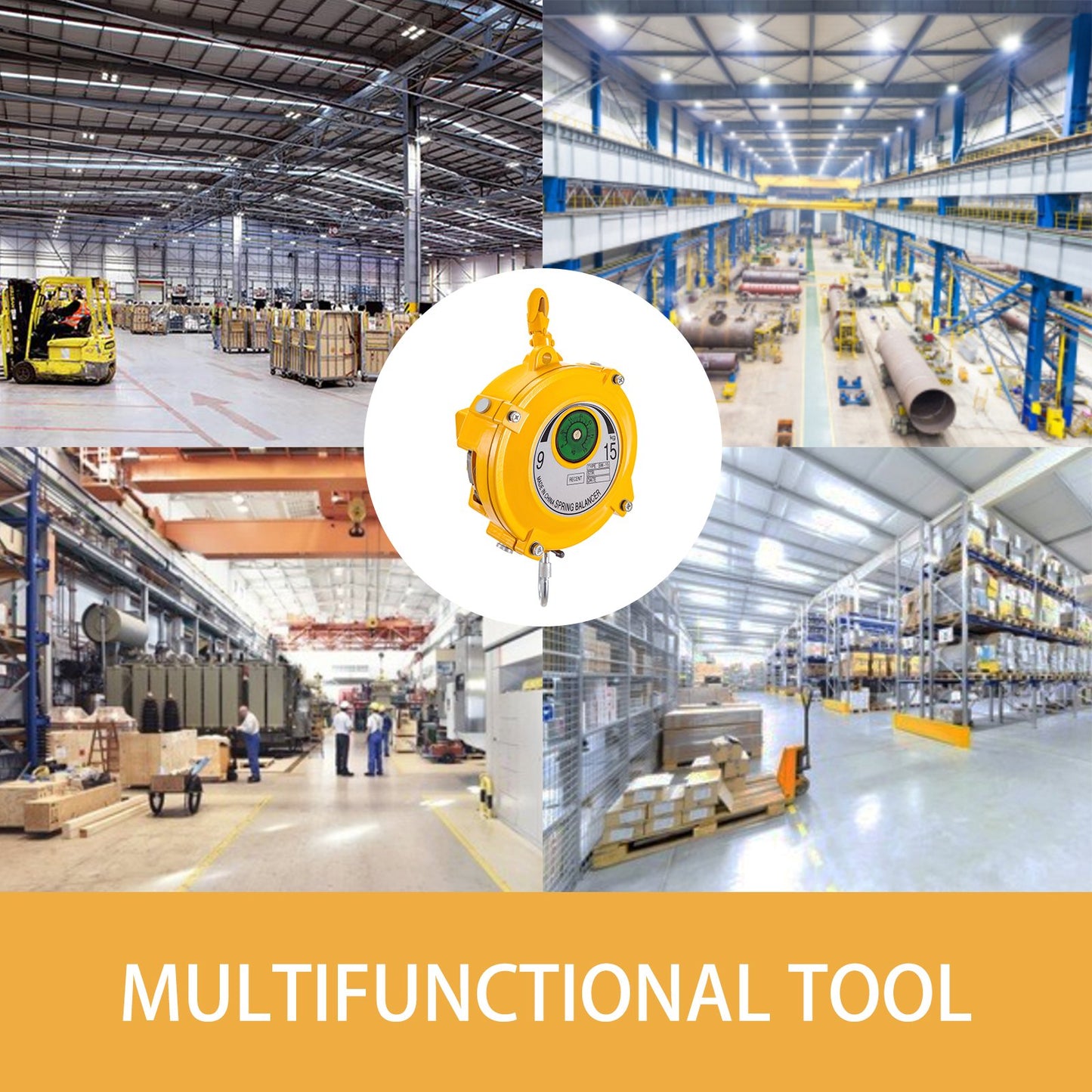 Spring Balancer 20-33lbs(9-15kg) Retractable Tool Holder 1.5m Length Tool Balancer with Hook and Wire Rope Adjustable Balancer Retractor Hanging Holding Equipment in Yellow