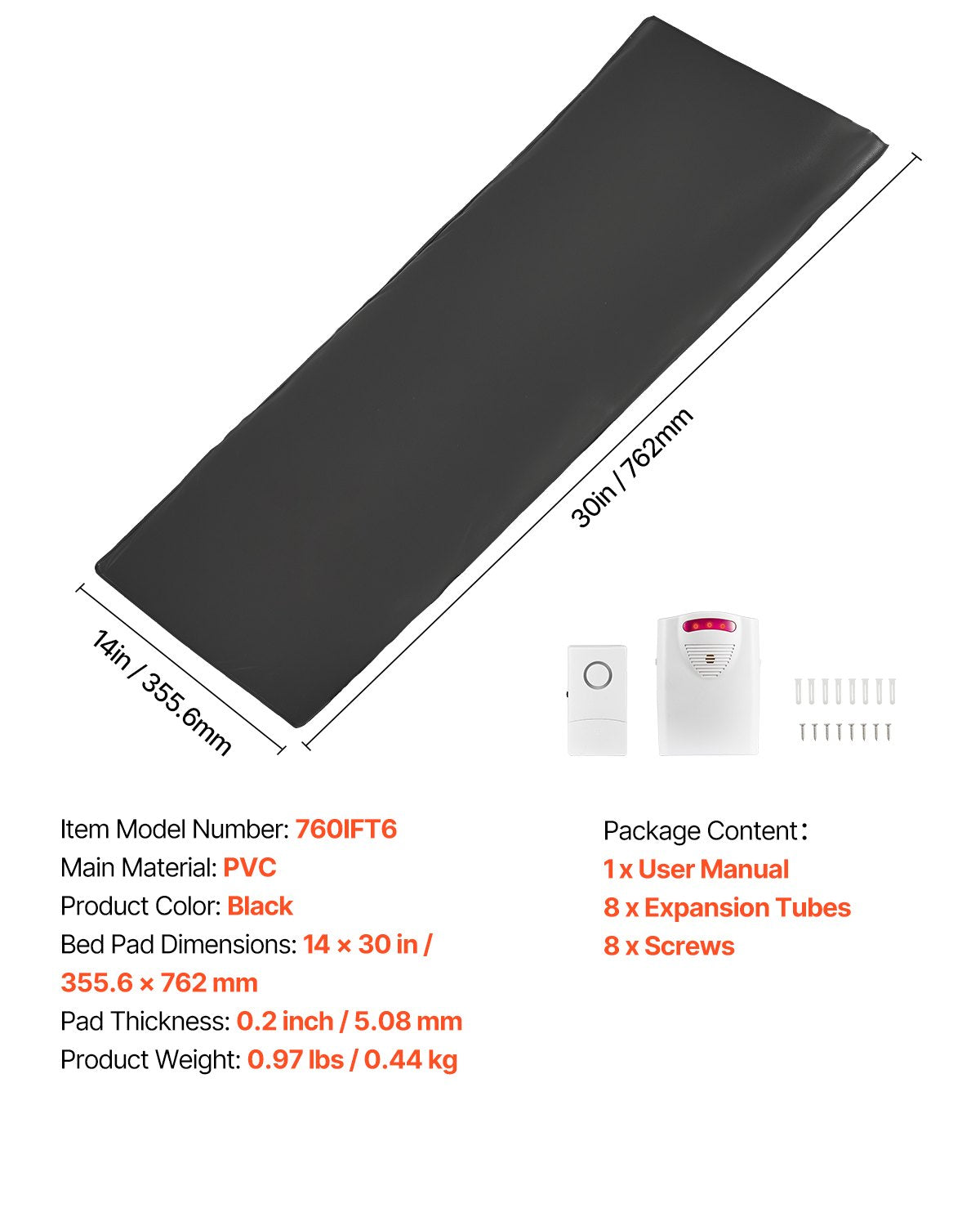 Bed Alarm System for Elderly Adults, 14 x 30-inch Wireless Bed Sensor Pad with Pager, Safety Bed Alarms and Fall Prevention Pad for Home, Hospital, Rehabilitation Center