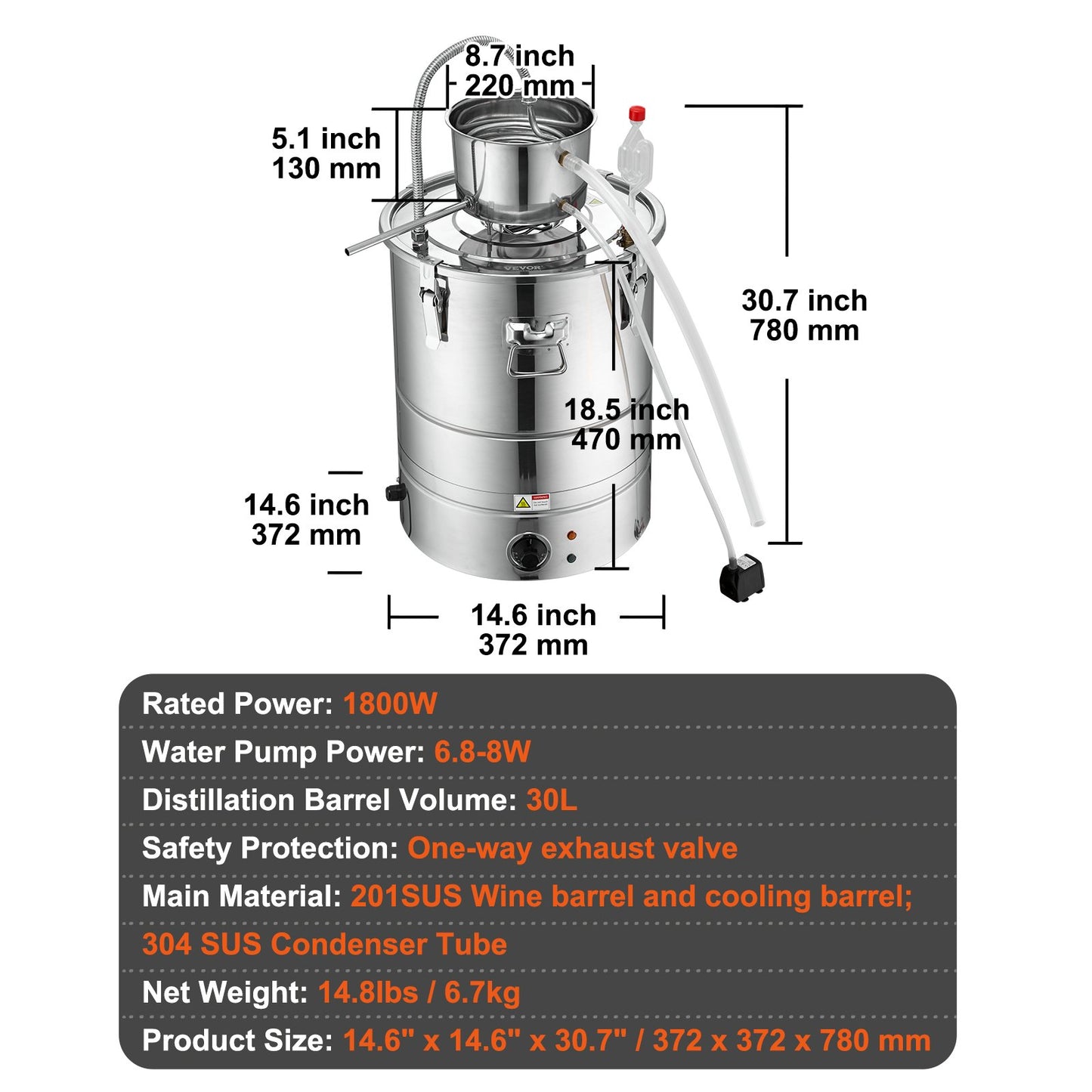Still Water Distiller 34.1L with Thumper Keg & Water Pump