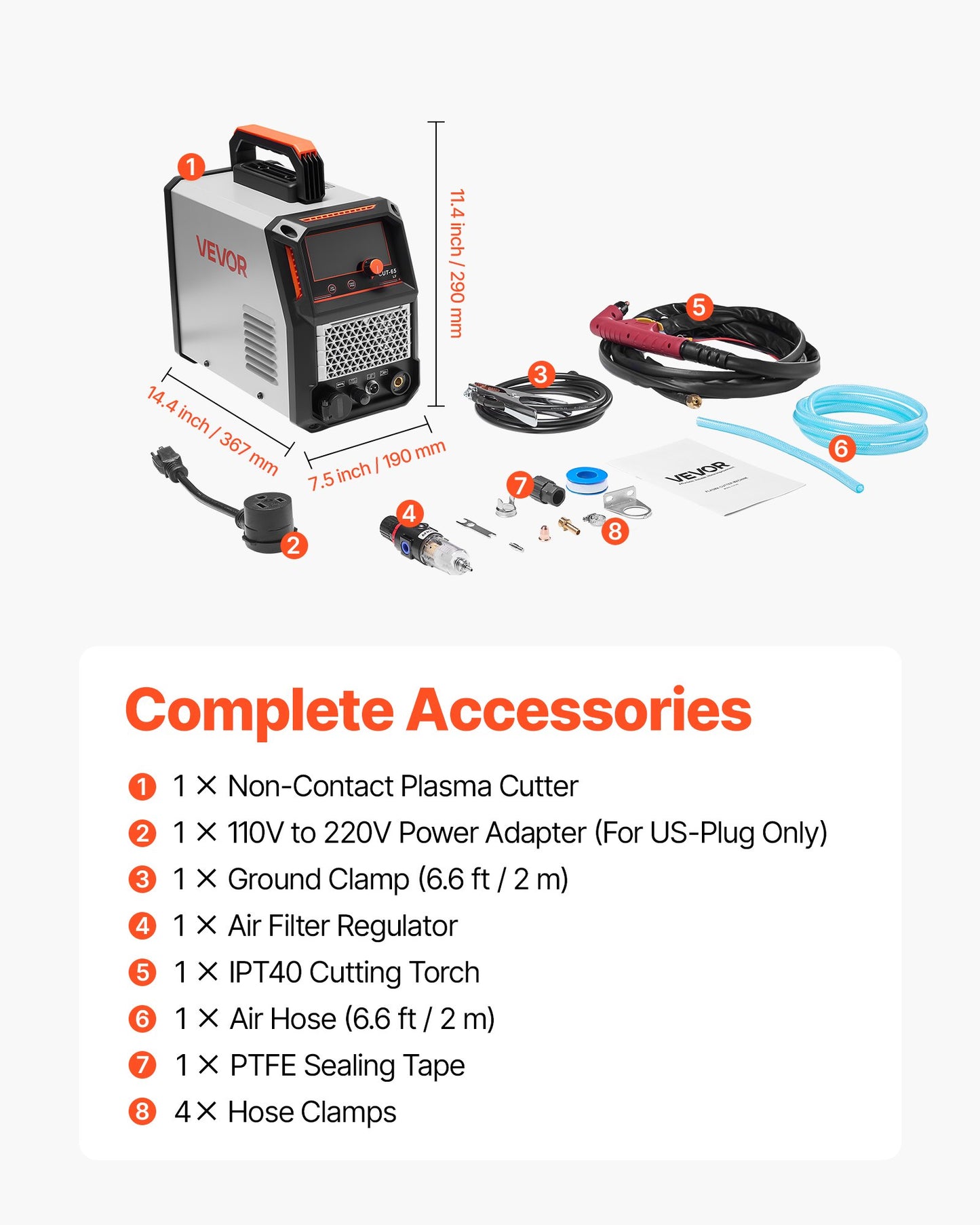 Plasma Cutter, 65A Non-Touch Pilot Arc Plasma Cutting Machine Non-High Frequency - with 2T/4T Function & Adjustable PT Time, Digital Display IGBT Inverter for Home Repairs, Workshops