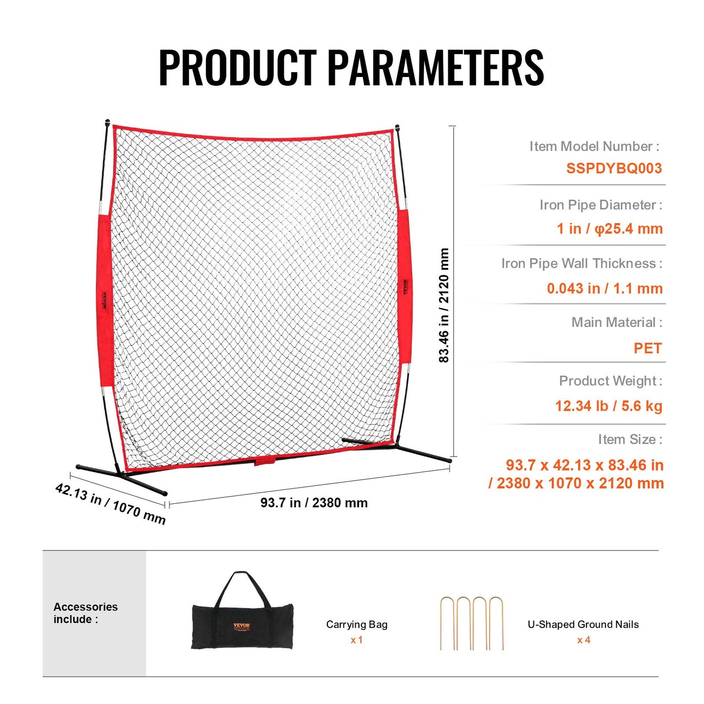 Barricade Backstop Net, 7x7 ft Ball Sports Barrier Netting, Portable Practice Equipment with Carry Bag, Protection Screen for Baseball Softball Lacrosse Soccer Hockey Training, for Backyard