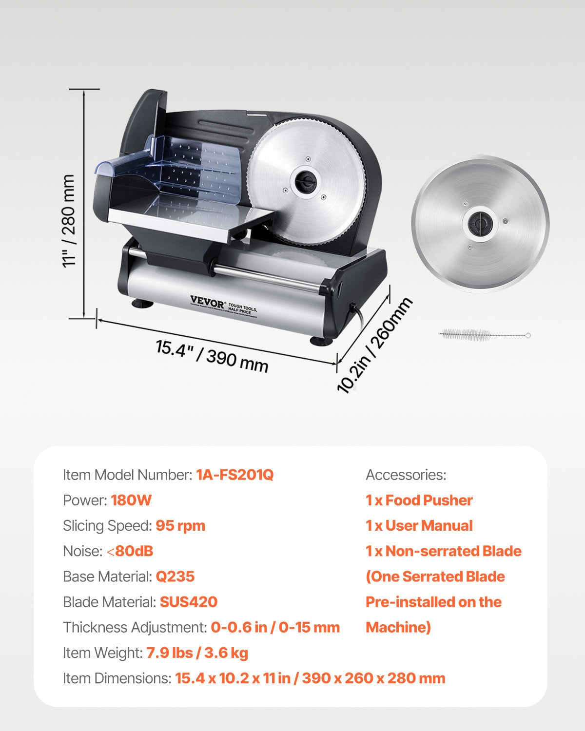 Köttskärare, 7,5 tums elektrisk delikatesskärare, 180 W köttskärare med två premium SUS420-blad, 0-0,6 tum justerbar tjocklek, matskärmaskin för kött, hårt bröd och ost, hemmabruk
