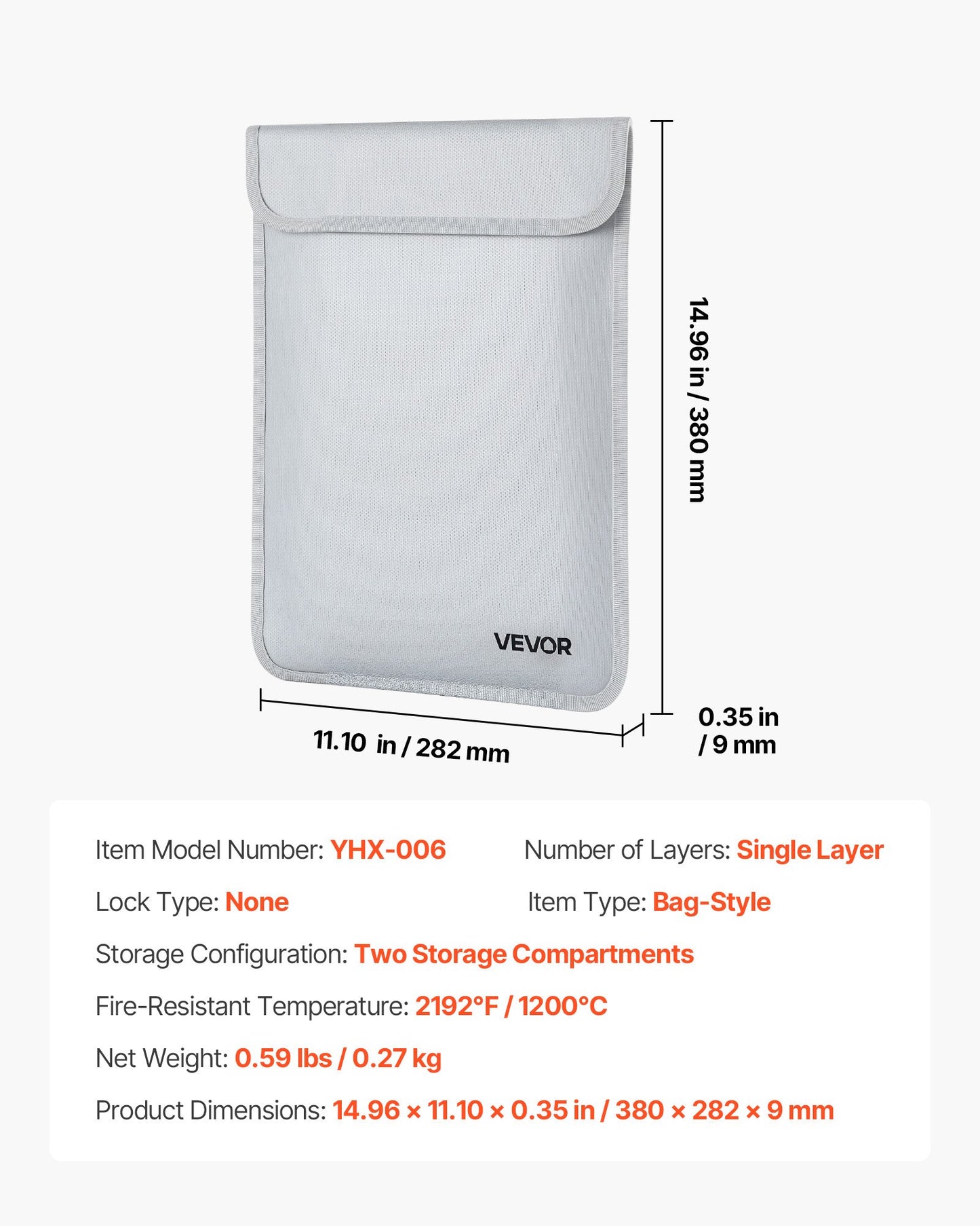 Fireproof Document Bag, 1200 ℉ Heat Insulated Fireproof & Waterproof Bag with Smooth Zipper, Portable File Storage Organizer Home Office Travel Use, for Passports, Important Documents, Files