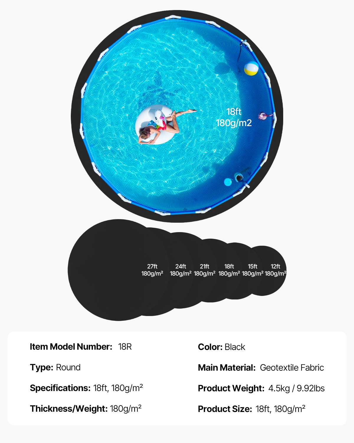 18ft Round Pool Liner Pad, Pool Liner Pad for Above Ground Swimming Pools, Pool-Mat Prevents Punctures, Recycled Geotextile Material Underlayment Pads, Extend Service Life
