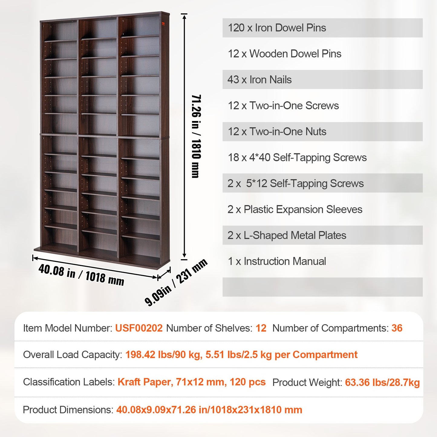 Media Storage Cabinet, Adjustable DVD Cabinet, CD Storage Holds up to 1080 CDs, Protects & Organizes Music, Movie, Video Games or Memorabilia Collections-Espresso