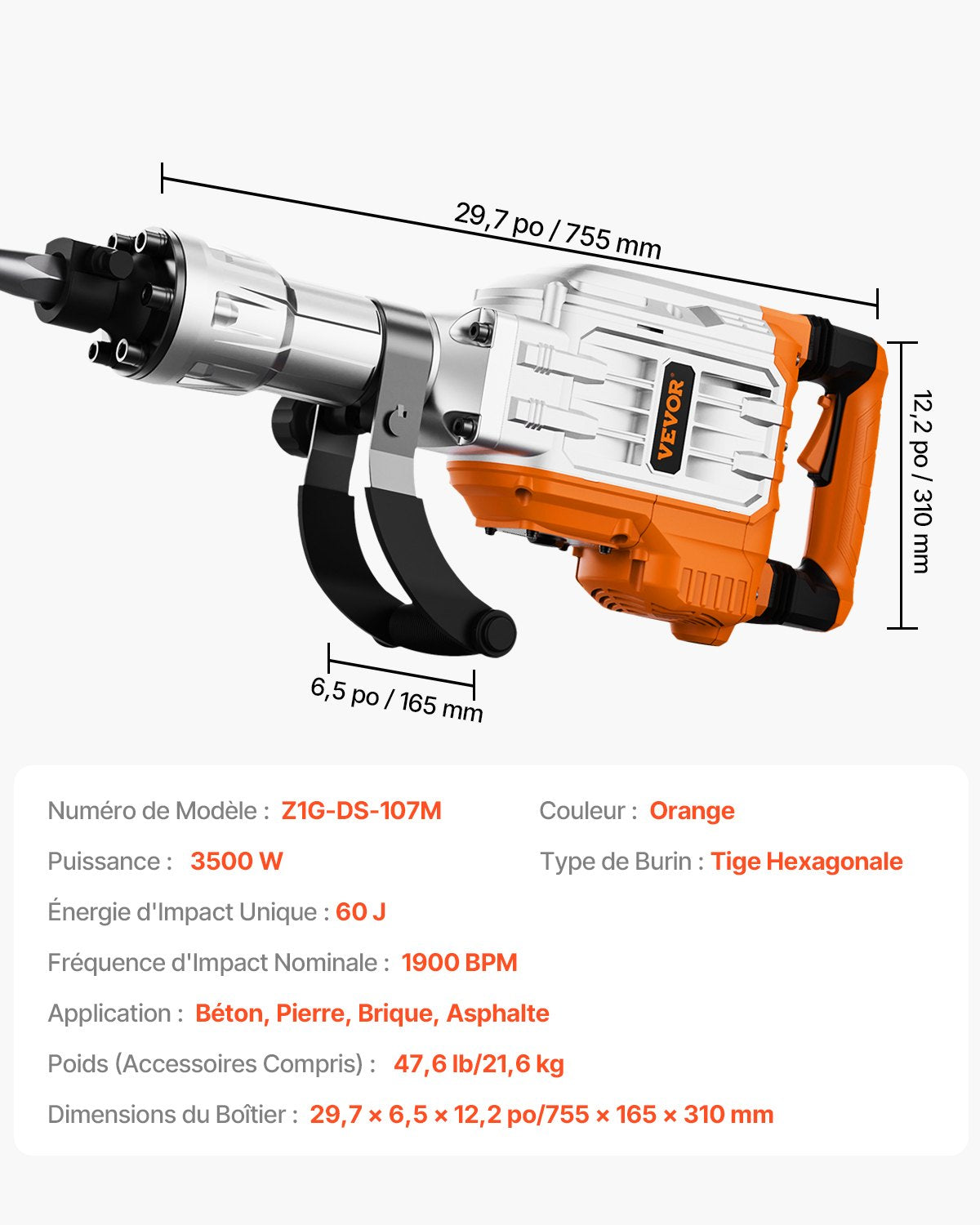 Demolition Jack Hammer, 3500W Jack Hammer Concrete Breaker, 1900 BPM Heavy Duty Electric Jack Hammer, 2pcs Chisel with Gloves & 360°C Swiveling Front Handle for Trenching and Breaking Holes