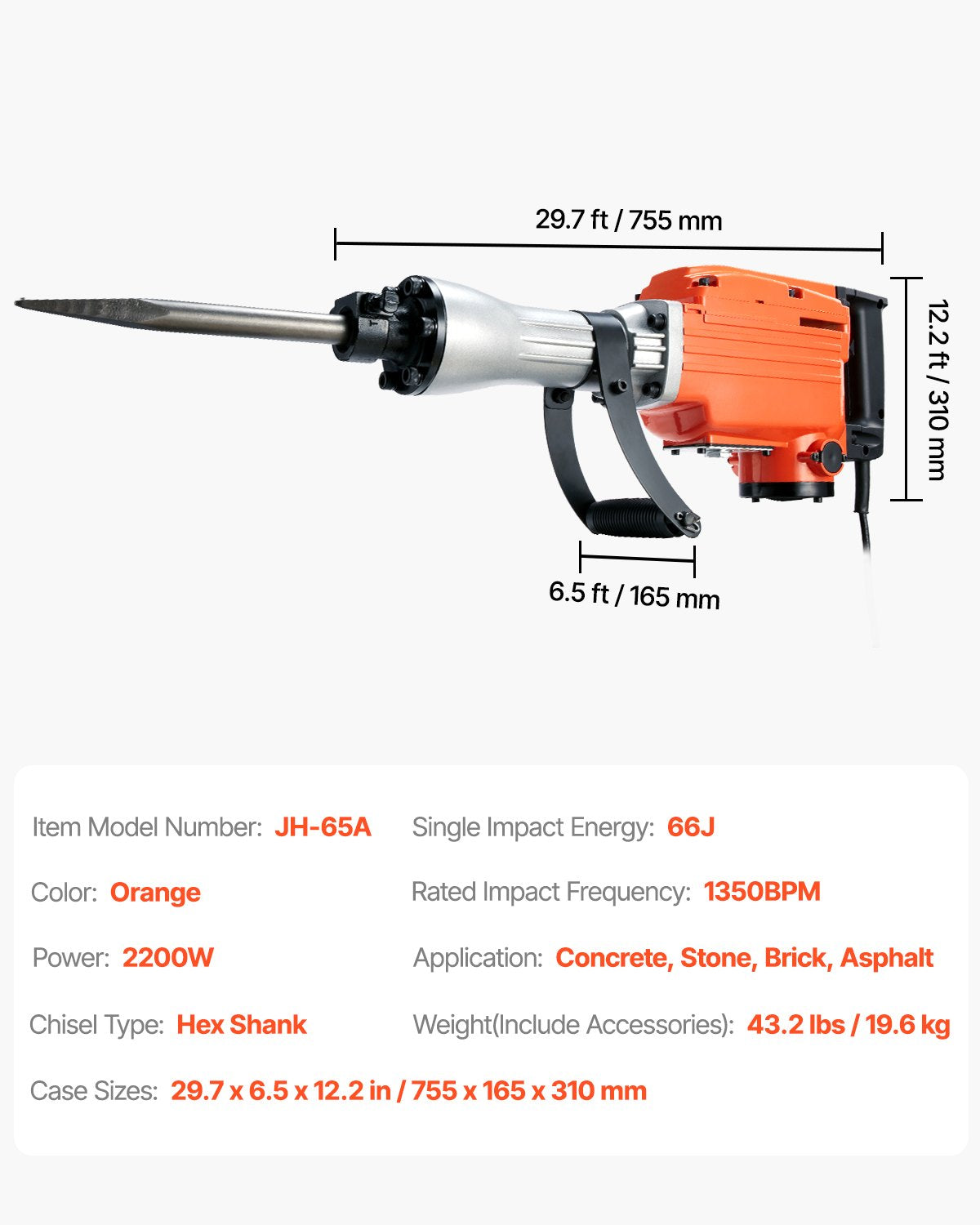 Rivningslyfthammare Betongbrytare 2200W Elektrisk Hammare 2 Mejselbits