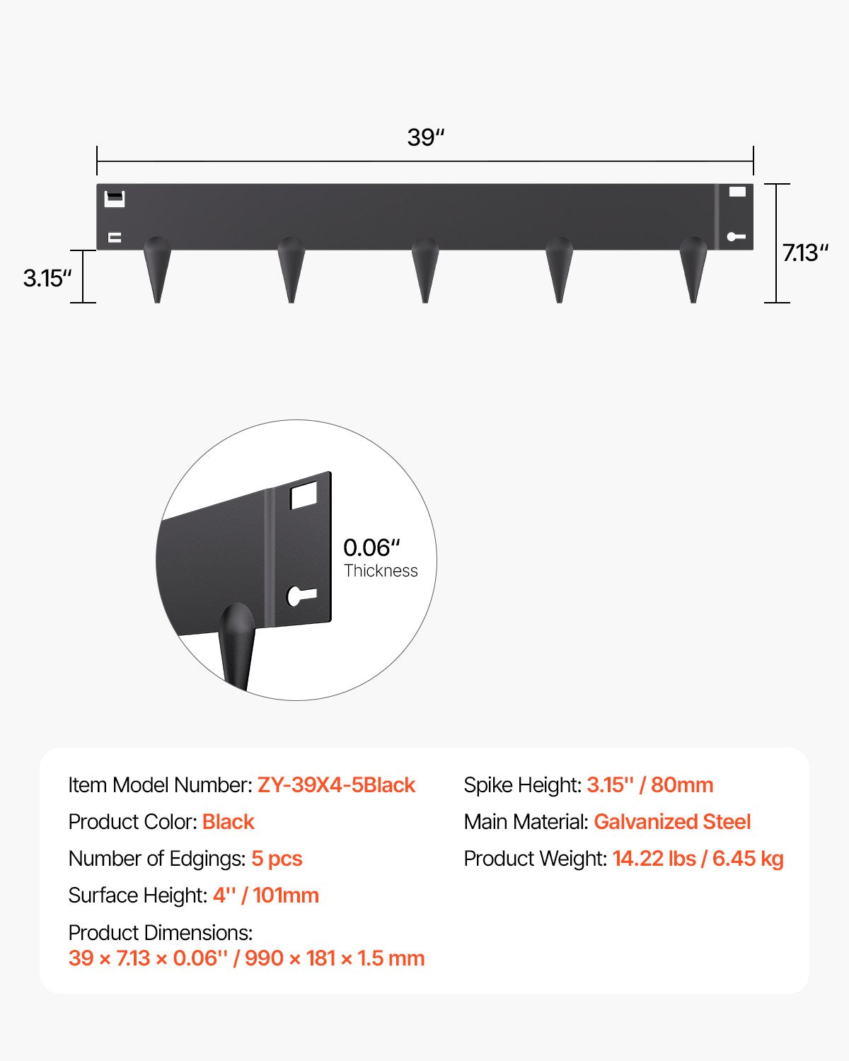 Steel Landscape Edging, 5 Packs 39 x 4 in Rust-Resistant Metal Landscape Edging, Bendable Garden Edging Border, Heavy Duty Lawn Edging, Easy-to-Install, Flower Bed Yard Pathway Divider Black