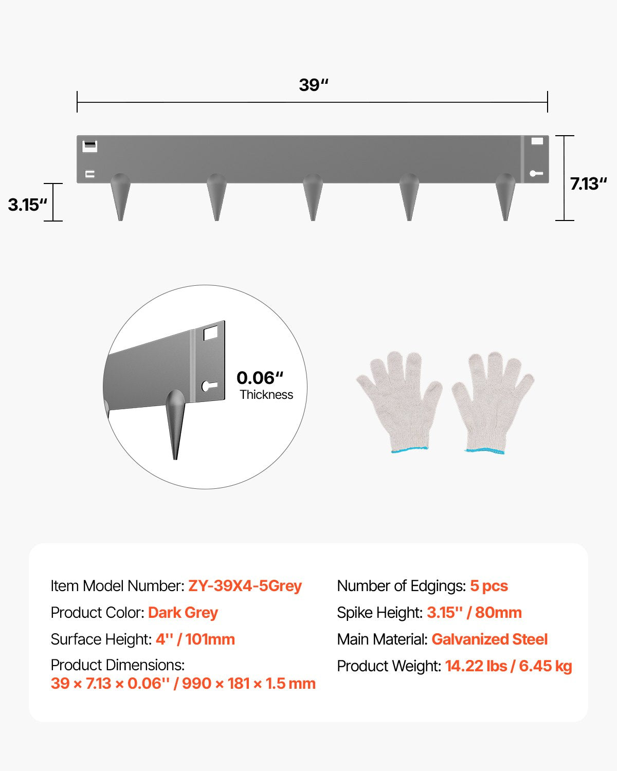 Steel Landscape Edging, 5 Packs 39 x 4 in Rust-Resistant Metal Landscape Edging, Bendable Garden Edging Border, Heavy Duty Lawn Edging, Easy-to-Install, Flower Bed Yard Pathway Divider Dark Gray
