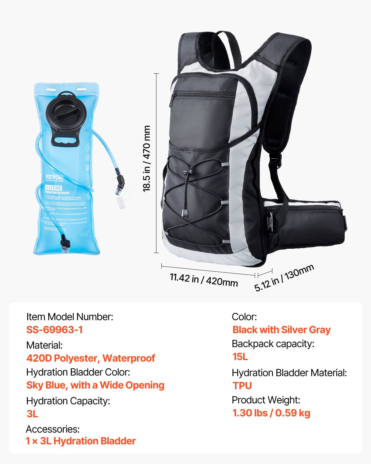 Hydration Backpack, 15L Insulated Hydration Pack Backpack with 3L TPU Water Bladder, Hiking Water Backpack with Storage for Men Women, Hydro Water Daypack for Hiking Runnin Hiking Cycling Camping