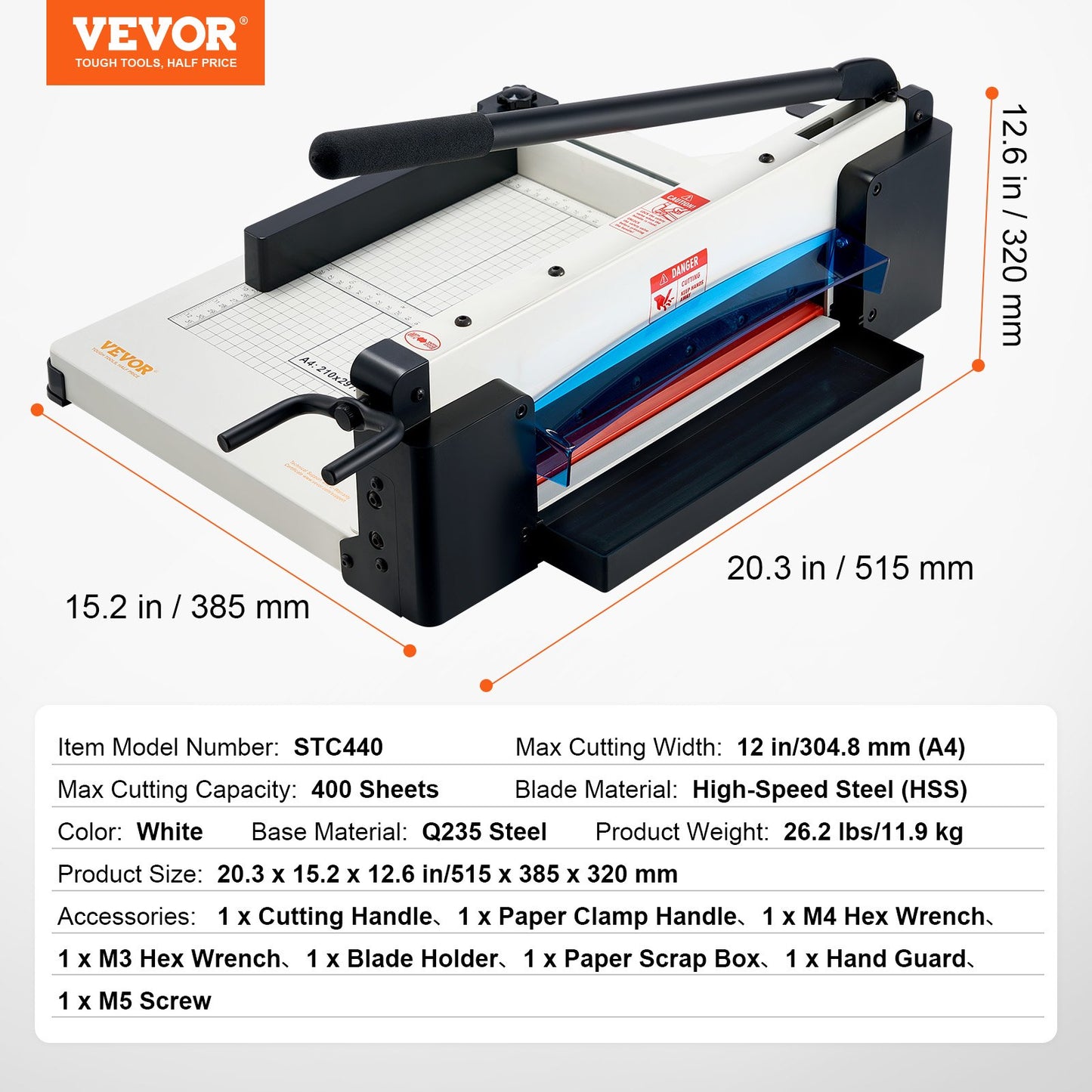 Paper Cutter 30.5 cm A4 Guillotine Paper Trimmer 400 Sheet Capacity Metal Base