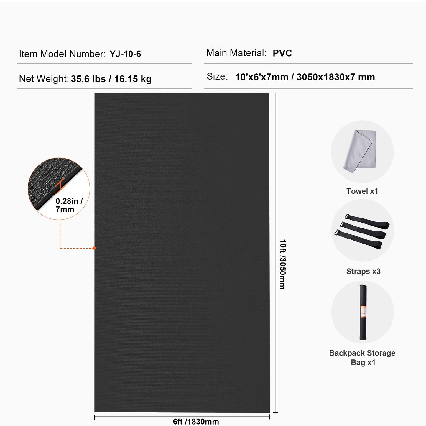 Exercise Mat Non Slip Yoga Mat Gym Fitness Pilate Workout Mat (3x1.8 m)