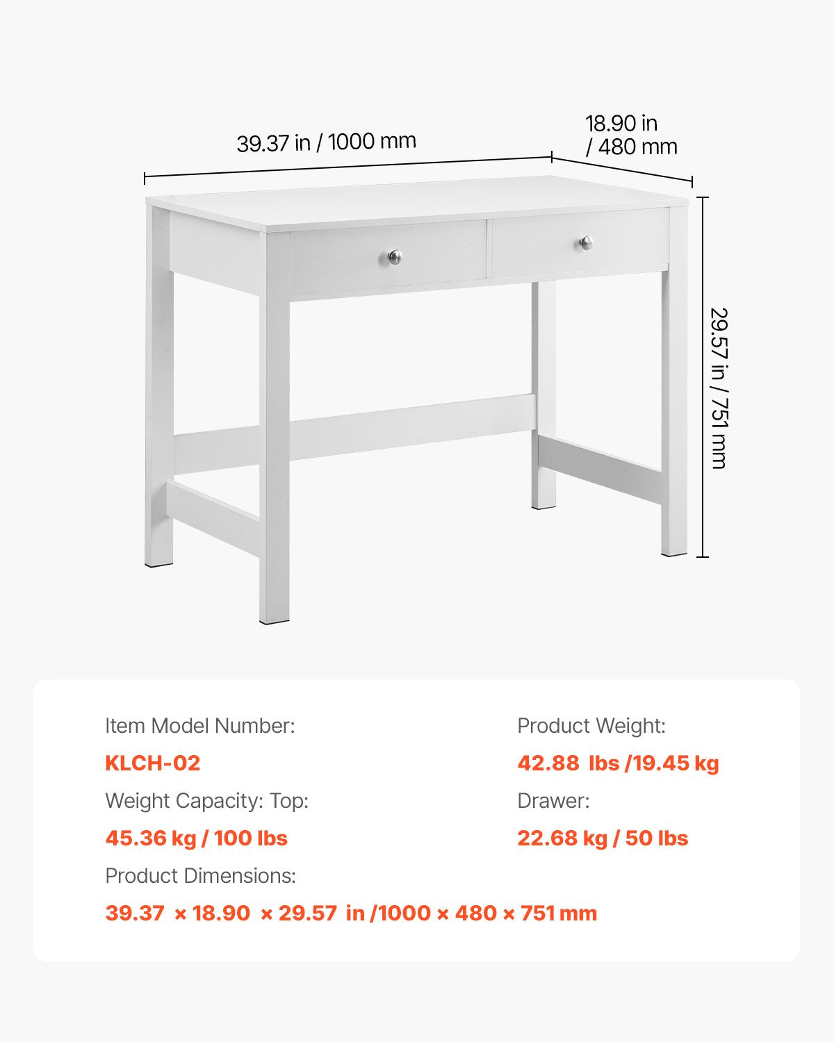Small Desk with Drawers, Kids Desk for Bedroom, Modern Simple Study Table for Drawing, Reading, Writing, Rectangle MDF Furniture Study Storage Table for Home, Office, White