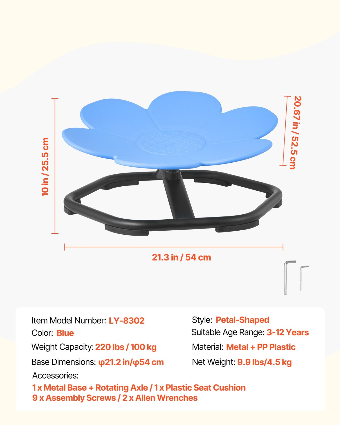 Kids Swivel Chair, 220 lbs Capacity, Flower Shape Sensory Spinning Chair, Autistic Kids Sensory Toy Seat with Non-Slip Metal Base, Toddler Sit & Spin Seat for Coordination Balance Focus, Blue