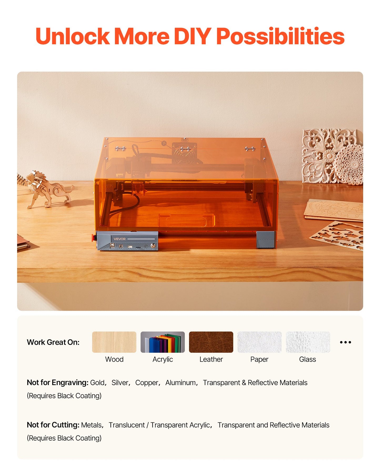 Lasergravör, 10W, lasergraverings- och skärmaskin med hölje, laserskärare och gravör, 300 x 300 mm arbetsyta, 7000 mm/min, för trä, läder, glas, vissa metaller, klass 1