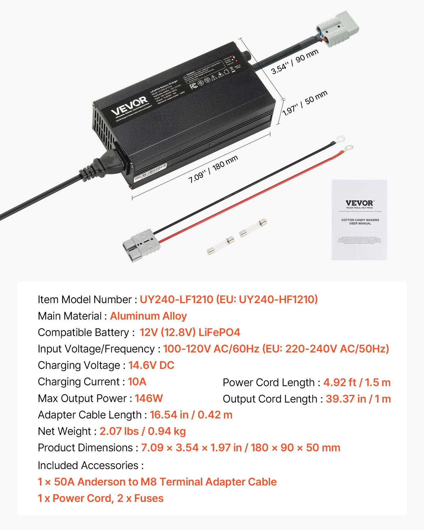 12V 10A litiumbatteriladdare, 14.6V, AC-DC LiFePO4 smart laddare, med Anderson-kontakt, LED-indikator, 0V-aktivering, för litium-LiFePO4-djupcykelladdningsbara batterier för båt, husbil