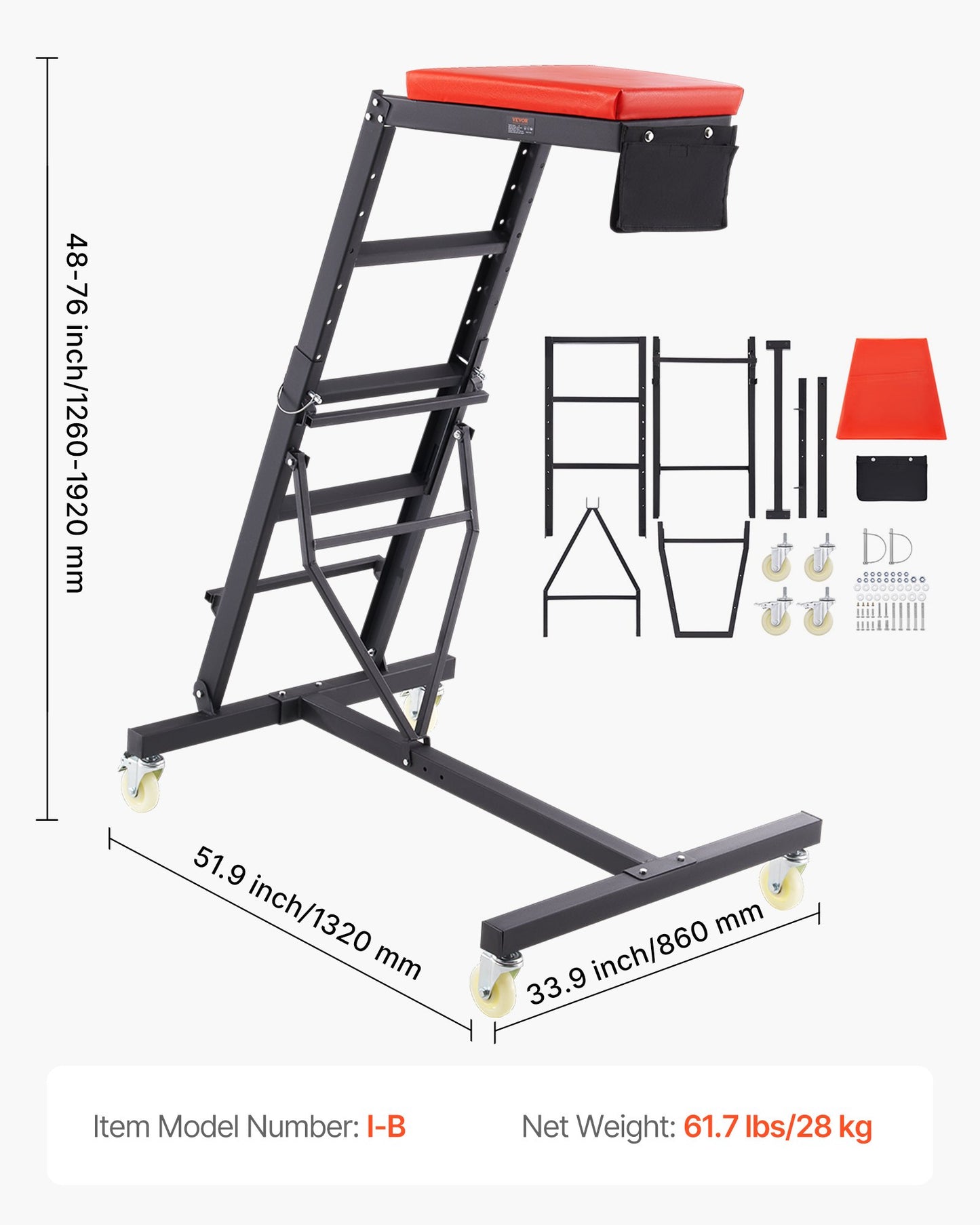 Automotive Creeper, with Adjustable Height 49.6" to 75.6", 400 LBS Capacity High Creeper, 4 Swivel Caster Wheels, Heavy Duty Creeper for Auto Repair and Maintenance