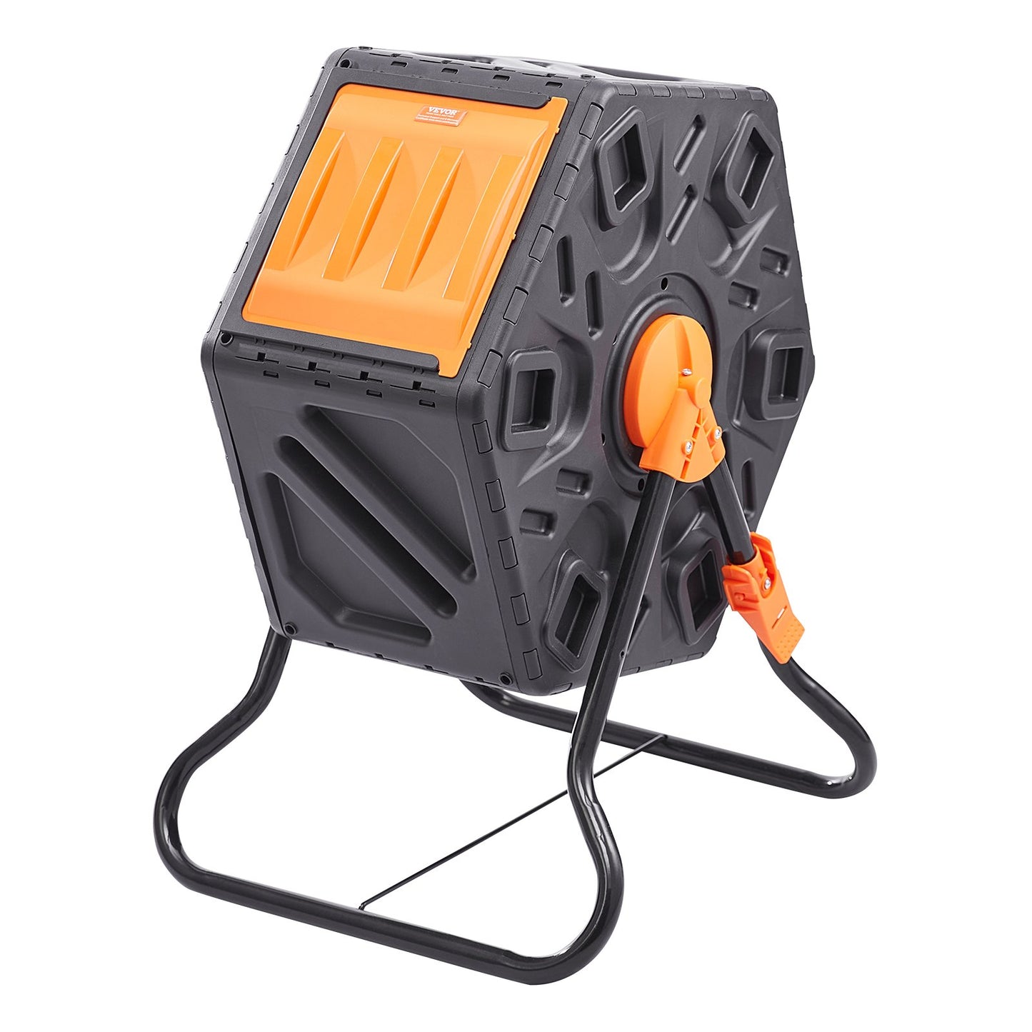 Kompostbehållare, 70 l liten kompostbehållare, kompakt roterande kammare med skjutdörr och stålram, BPA-fri kompostbehållare för trädgård, kök, uteplats, utomhusbruk