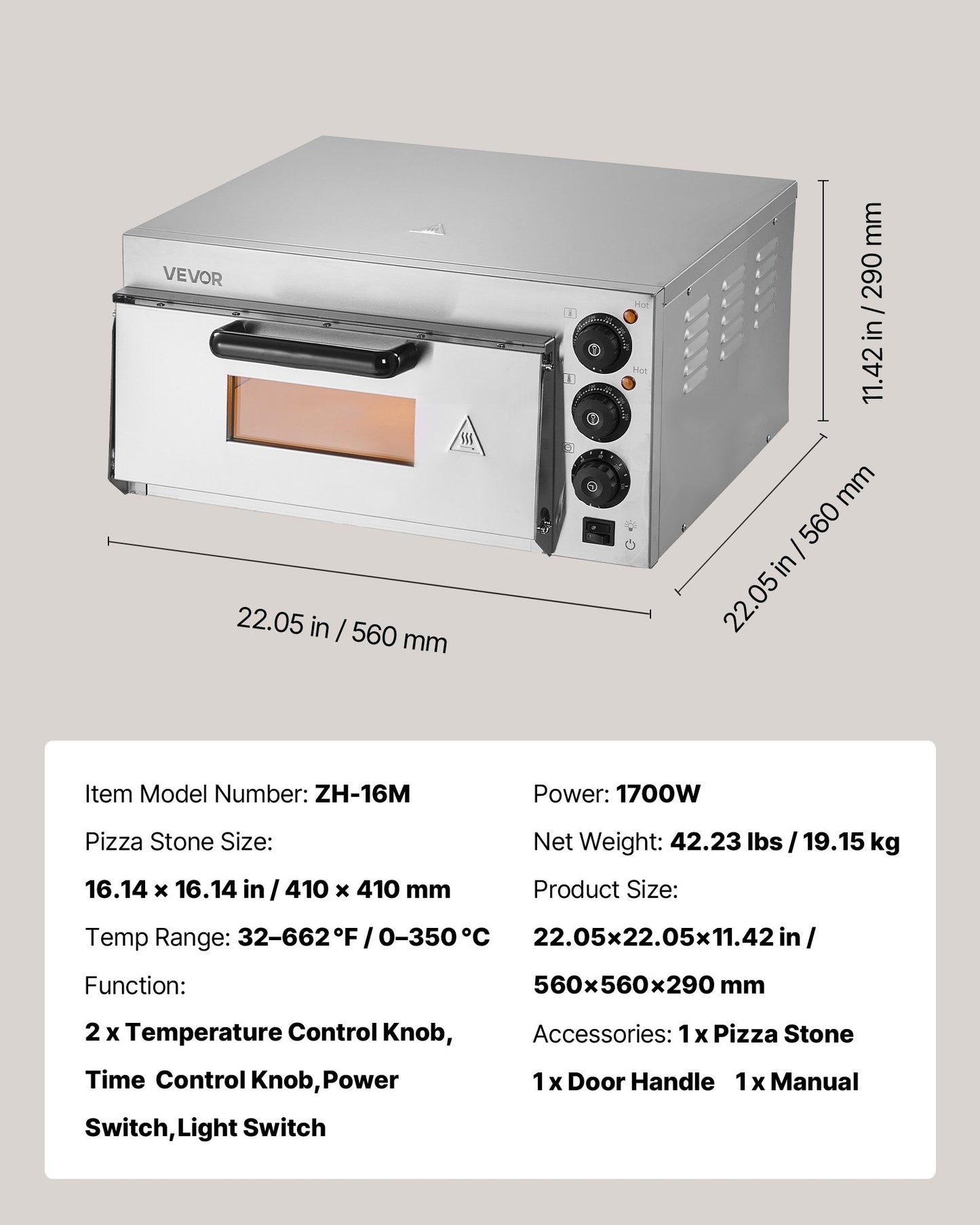 Commercial Countertop Pizza Oven Electric Pizza Oven for 40.6 cm Pizza Indoor