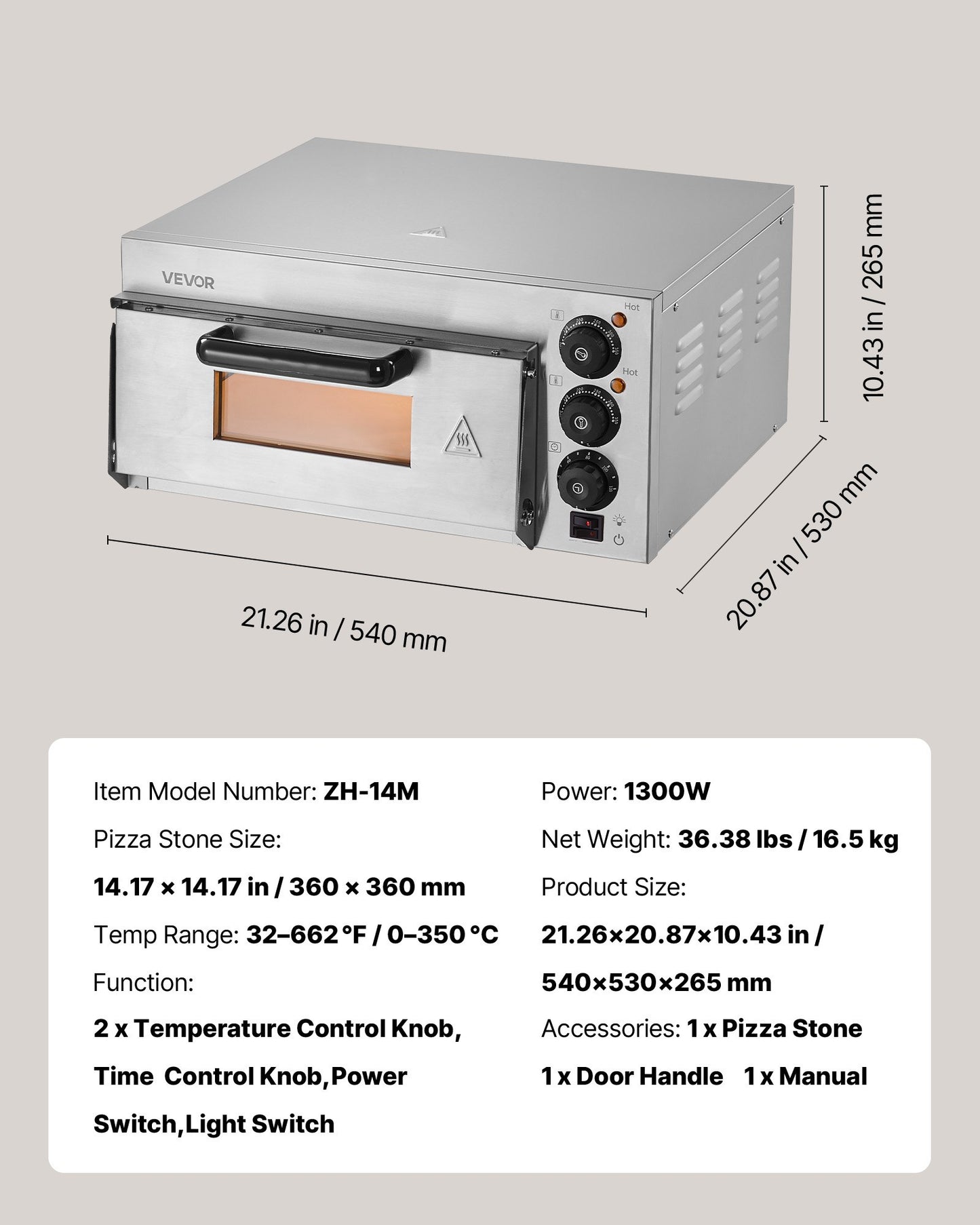 Commercial Countertop Pizza Oven Electric Pizza Oven for 35.56 cm Pizza Indoor