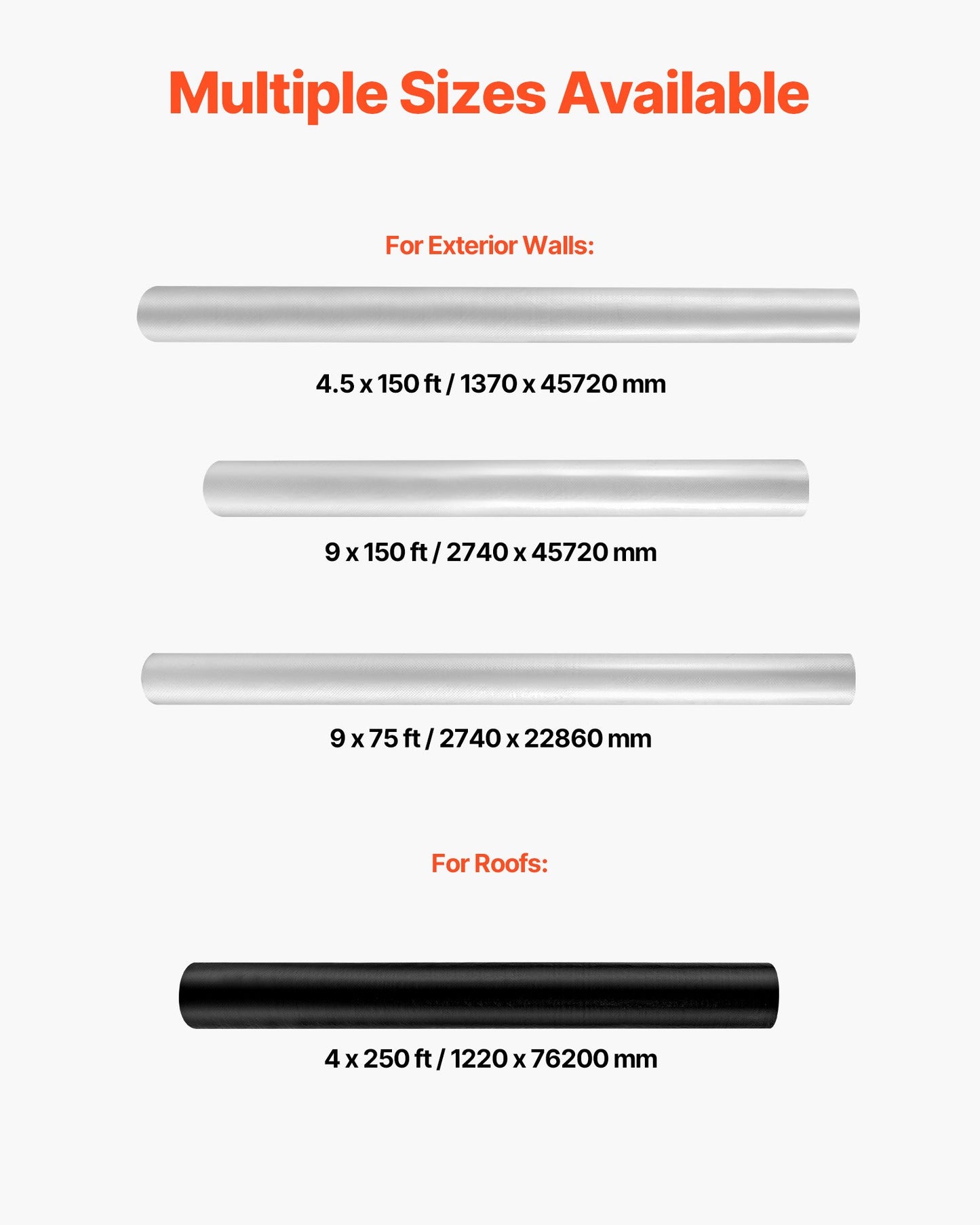 House Wrap, 1220 x 76200 mm, 0.17 mm Thick Vapor Barrier, Heavy Duty Plastic Sheeting for Tear-resistant, Drop Cloth Vapor Barrier Covering for Residential & Commercial Construction, Black