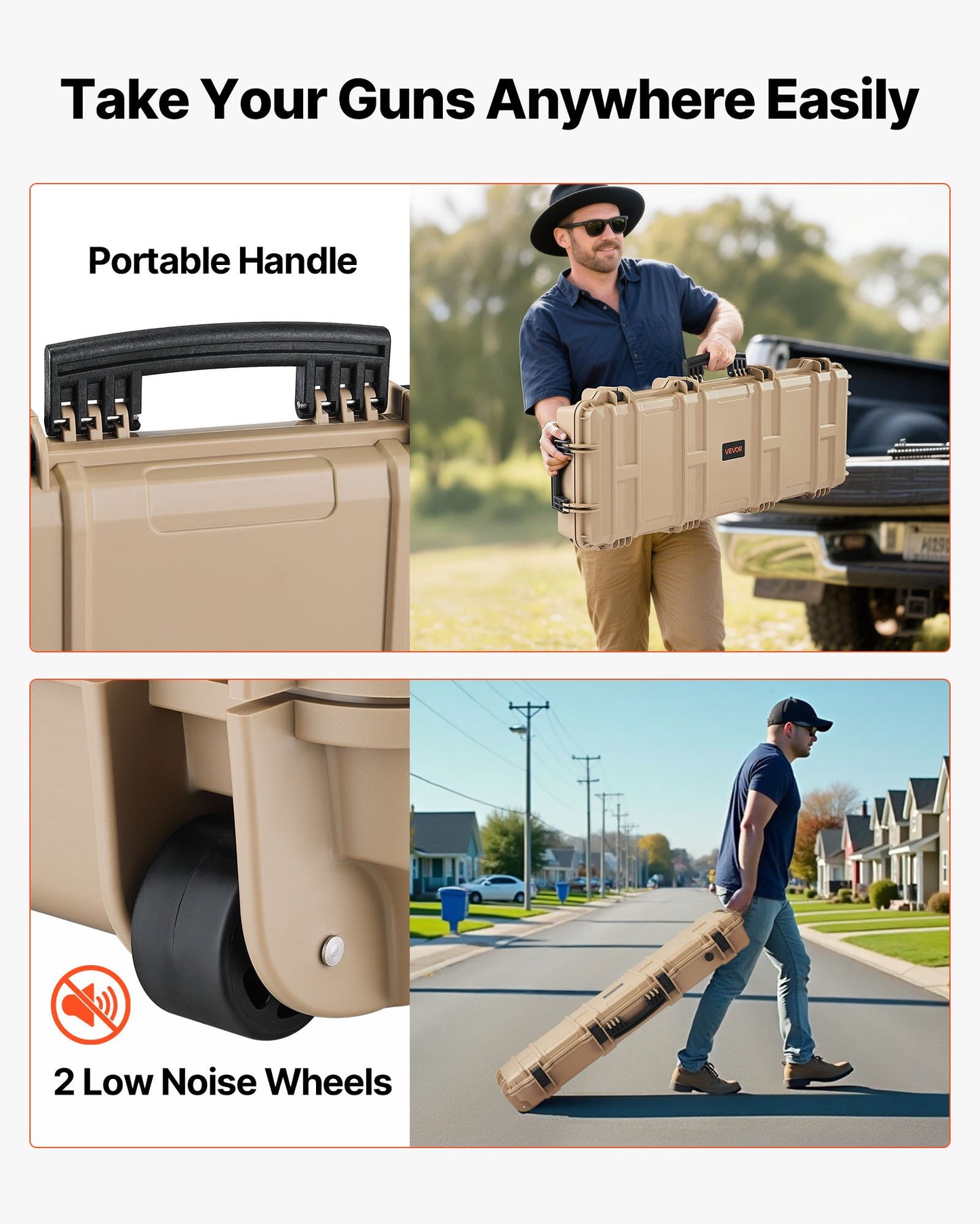 Hard Rifle Case, Lockable Rifle Case with Pre-cut Foams, 1016 mm Gun Storage with Wheels, IP67 Waterproof & Dustproof Movable Large Pistol Storage for Rifles, Shotguns, Airsoft Guns, Khaki