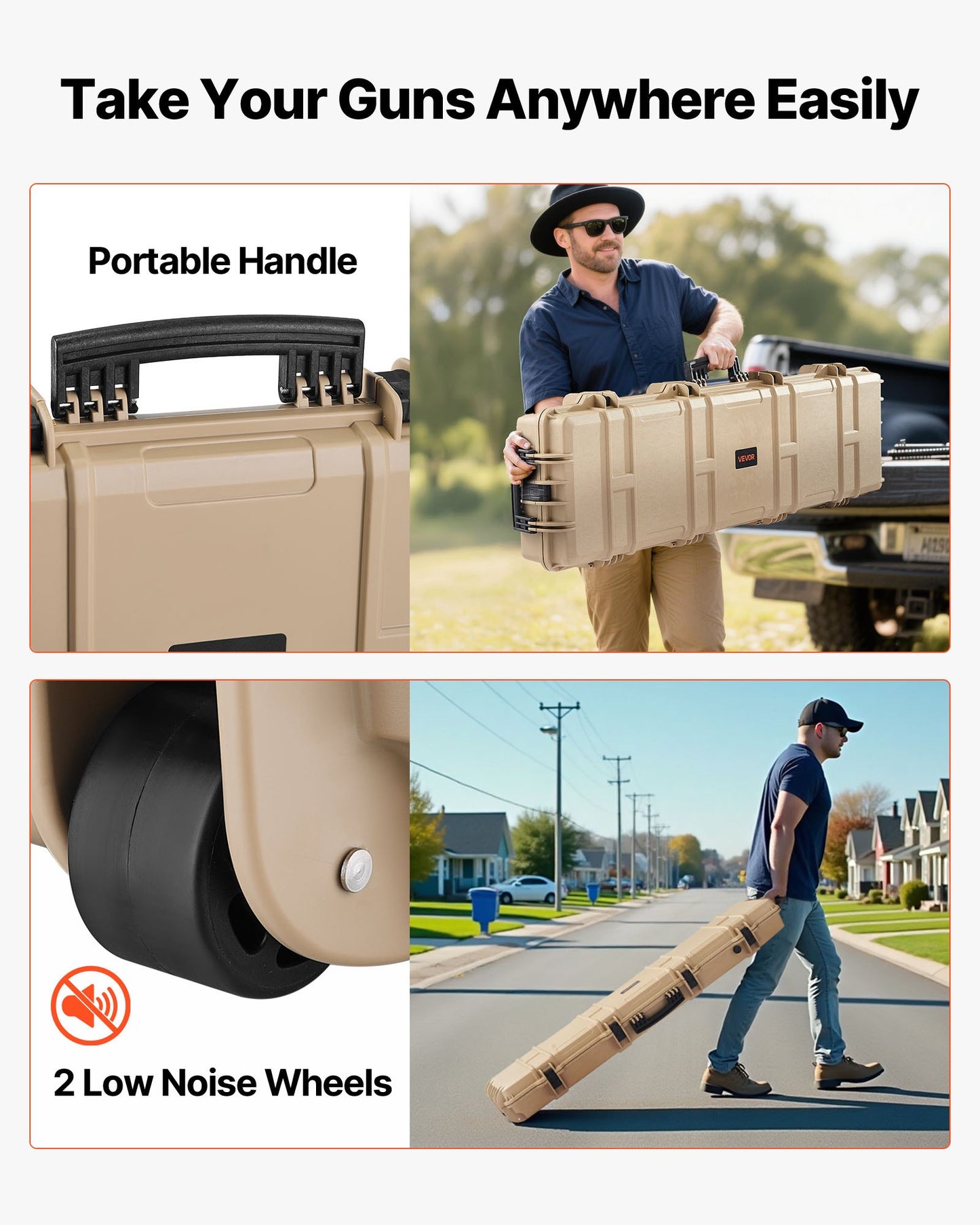 Hard Rifle Case, Lockable Rifle Case with Pre-cut Foams, 1270 mm Movable Gun Storage with Wheels, IP67 Waterproof & Dustproof Pistol Storage for Rifle, Shotgun, Airsoft Gun, Khaki