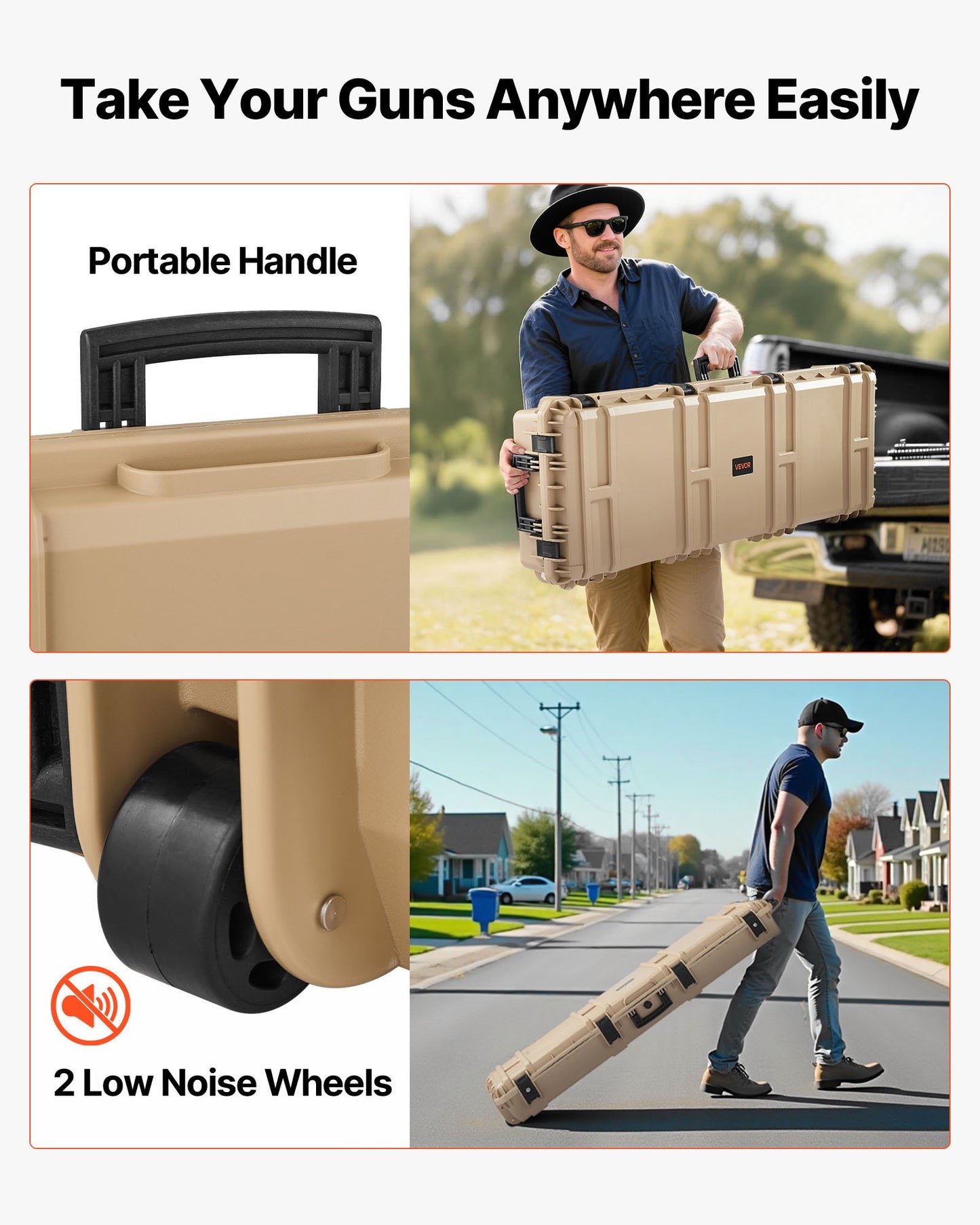 Hard Rifle Case, Lockable Rifle Case with Pre-cut Foams, 1320 mm Gun Storage with Wheels, Heavy Duty IP67 Waterproof & Dustproof Pistol Storage Cases for Rifles, Shotguns, Airsoft Guns, Khaki