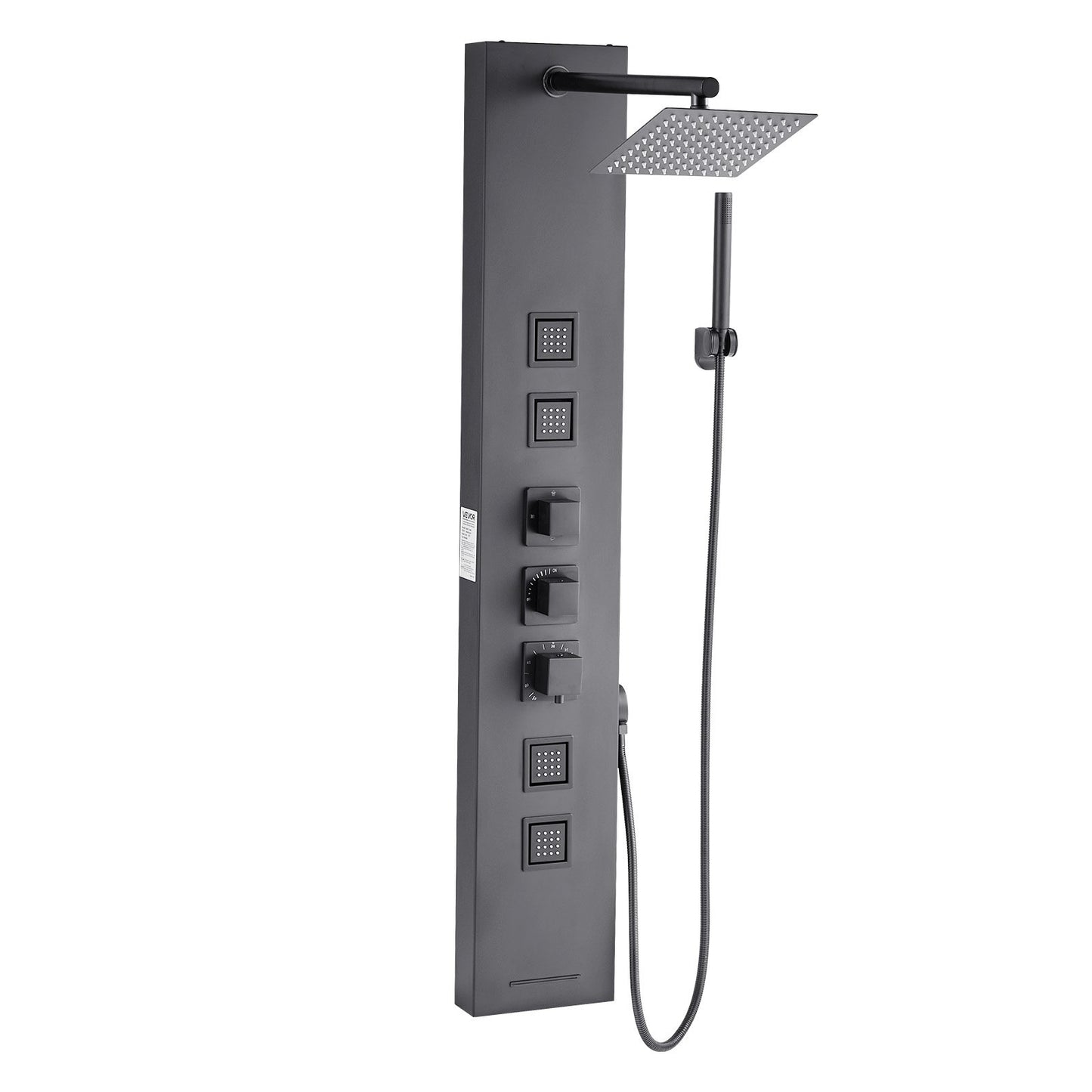 Duschpaneltornsystem med regnduschmunstycke, 122 cm duschpelare i borstat rostfritt stål, kran med 4 funktioner, väggmonterat regnmassagesystem, med 4 kroppsstrålar, handhållen dusch och badkarspip