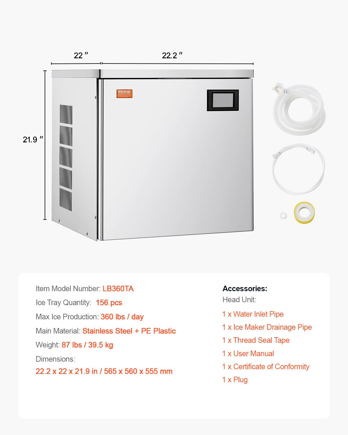 Kommersiell ismaskin 140 kg/dag självrengörande ismaskin - endast topplock