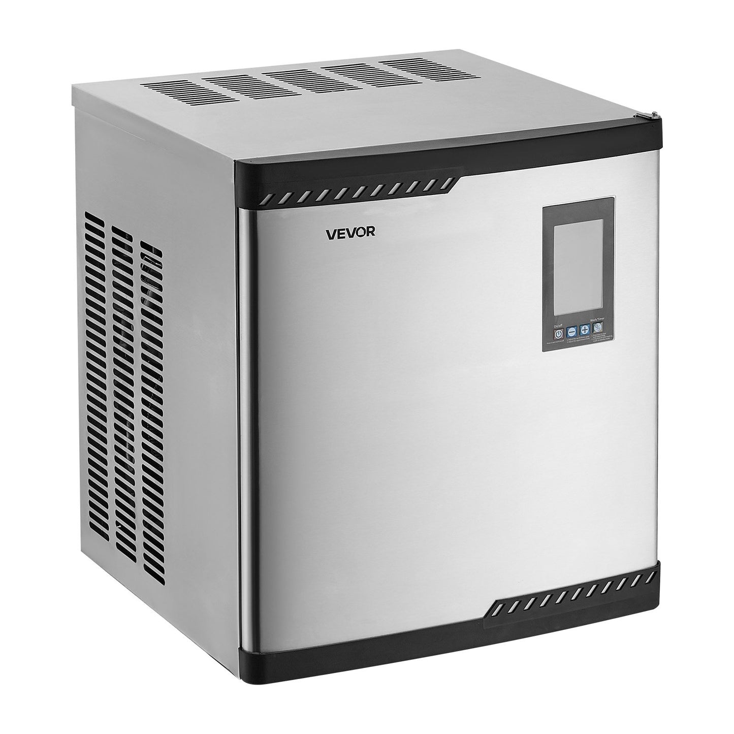 Kommersiell ismaskin - huvud, 136 kg/dag ismaskin i rostfritt stål med schemalagd istillverkning, självrengörande, justerbar tjocklek, idealisk för restaurangbar café hotell - endast huvud