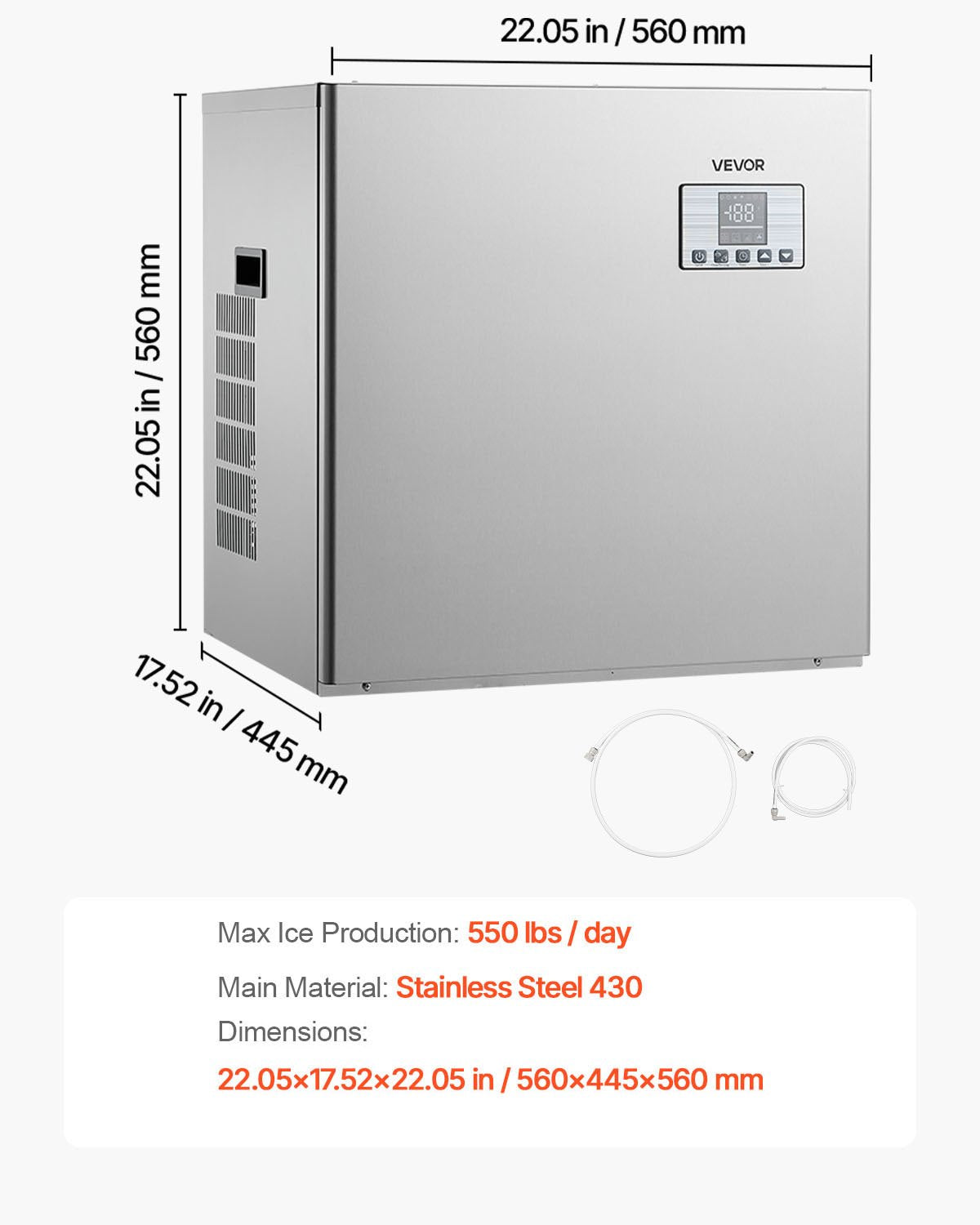 Commercial Ice Maker Machine - Head, 250 kg/Day Stainless Steel Ice Machine with Scheduled Ice-Making, Self-Cleaning, Adjustable Thickness, Ideal for Restaurant Bar Cafe Hotel - Head Only