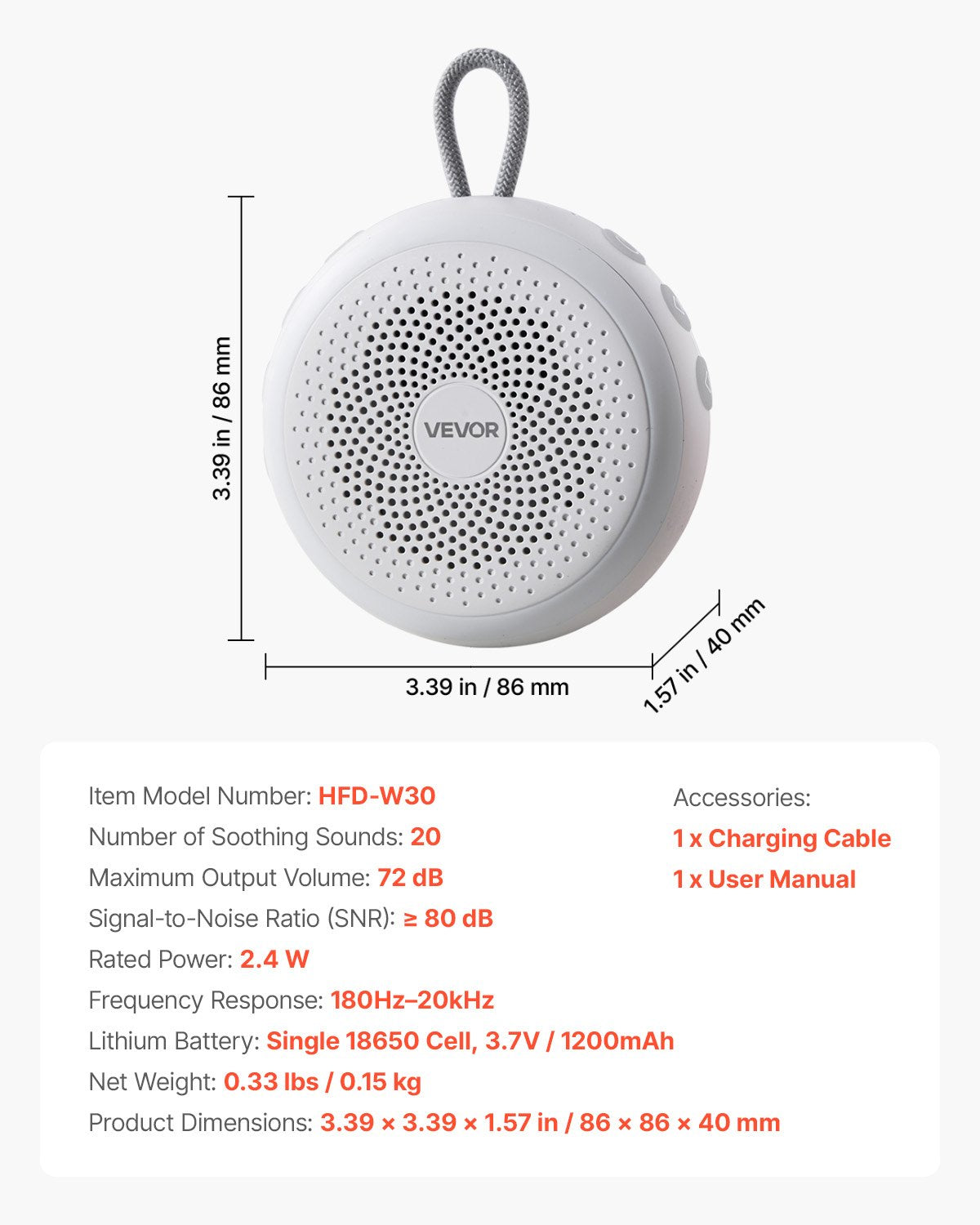 Sound Machine, 20 Soothing Sleep Sounds, 4-in-1 Hangable White Noise Sound Machine with Auto-Off Timer, Soft Ring Light, Memory Function and Child Lock, for Baby, Adults, Home, Office & Travel