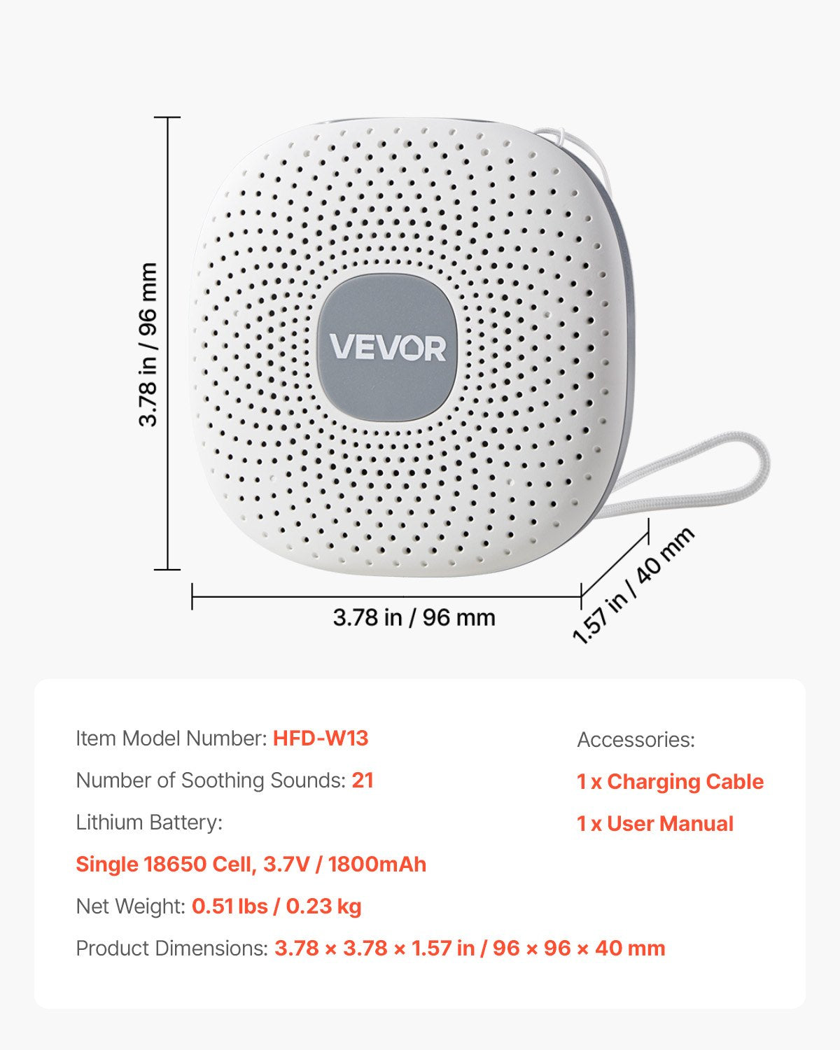 Sound Machine, 21 Soothing Sleep Sounds, 3-in-1 Portable and Hangable White Noise Sound Machine with Auto-Off Timer, Soft Ring Light and Memory Function, for Baby, Adults, Home, Office & Travel