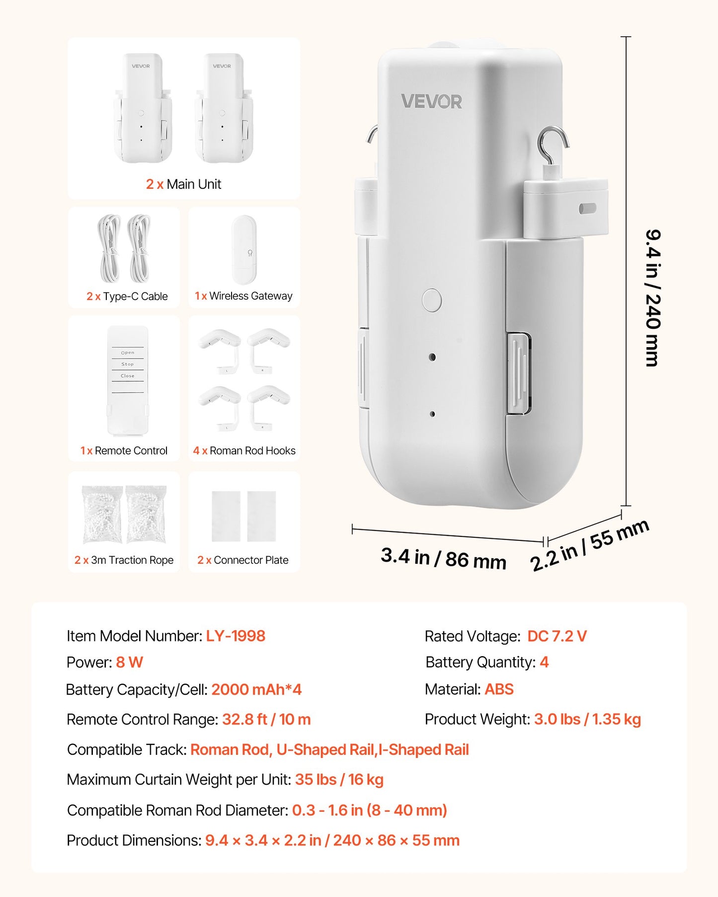 Automatisk gardinöppnare, 2-pack, app och fjärrkontroll, hubb ingår, elektrisk smart gardinöppnare kompatibel med Alexa och Google Home, tidsinställd öppning och stängning, för romerska stänger, universalskenor
