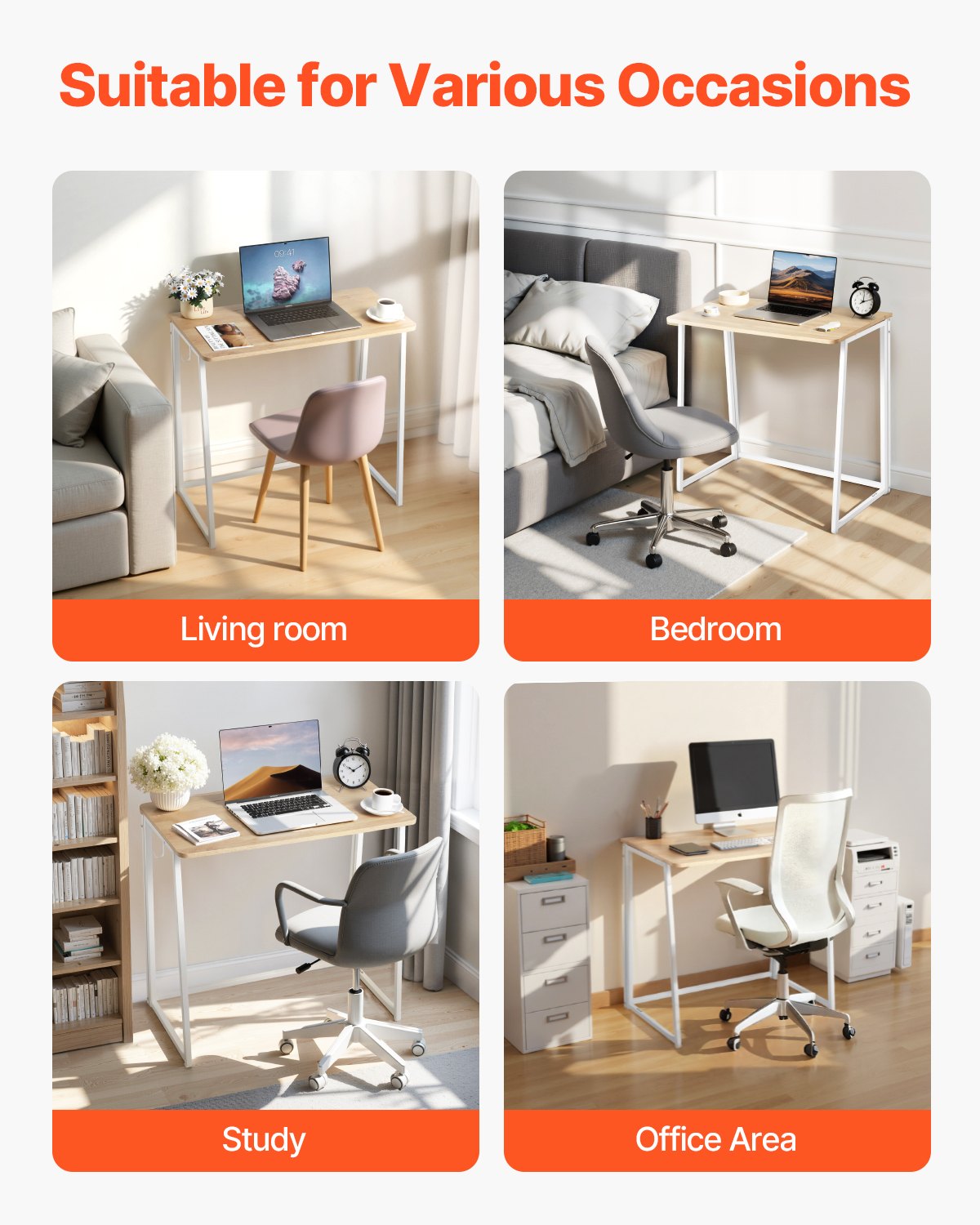 Hopfällbart skrivbord, 80 cm litet hopfällbart bord för små utrymmen, platsbesparande datorbord, robust spånskiva med förvaringskrokar, skrivstation för hemmakontor, enkel montering, ek