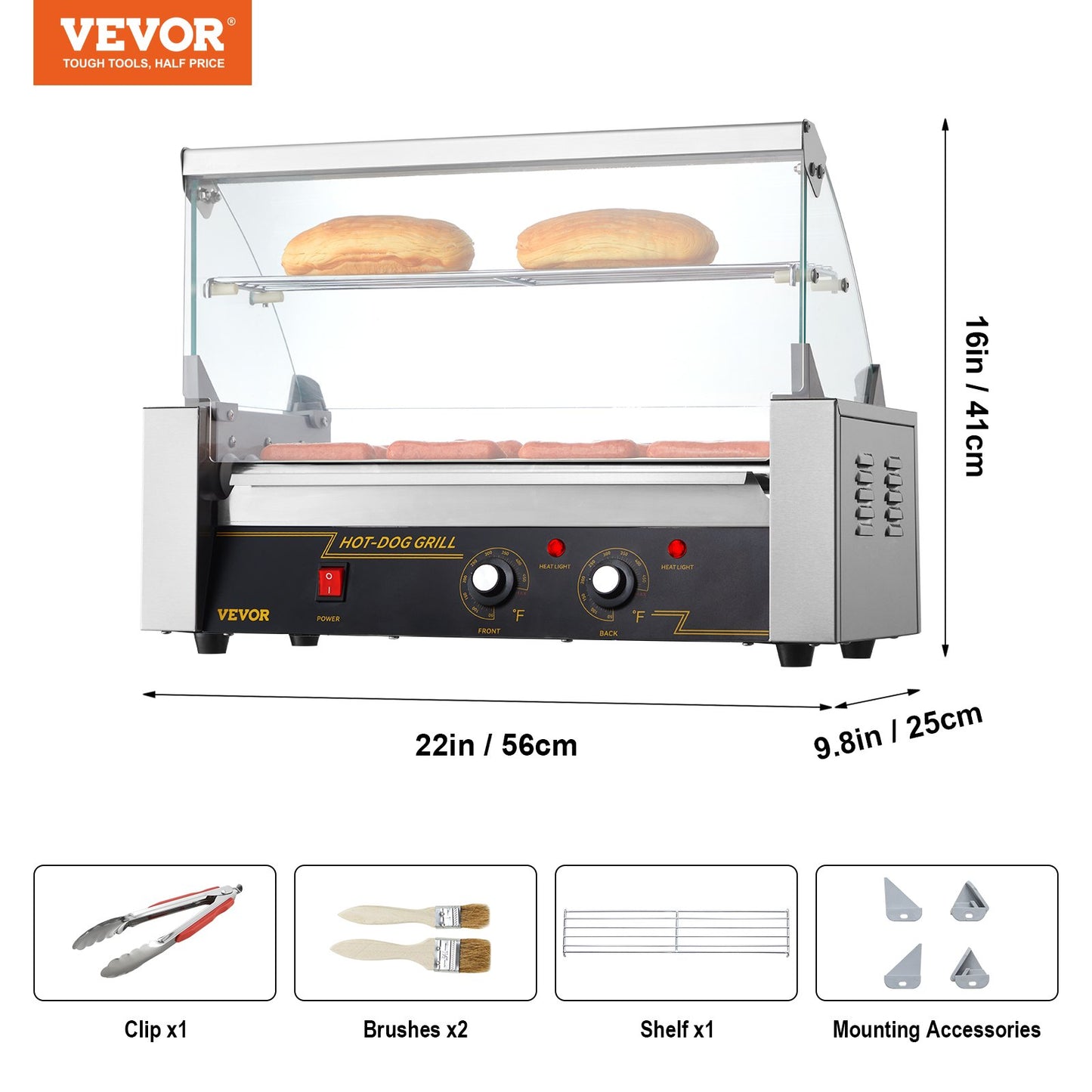 Electric 12 Hot Dog 5 Roller Grill Cooker Machine Backsplash & Shelf 1000W