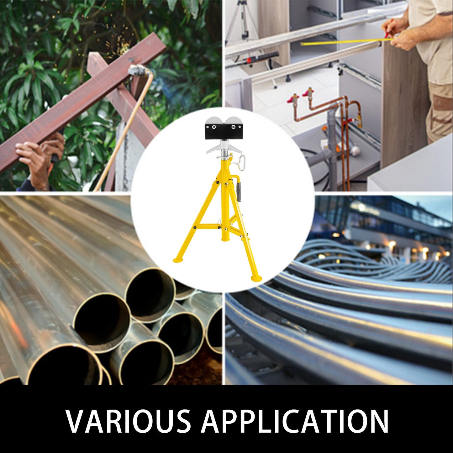 Hopfällbart rörstativ, höjdjustering, 86 till 142 cm, rullhuvud, rörstativ, kapacitet 2 ton, för rörgängning och rörhålskärning