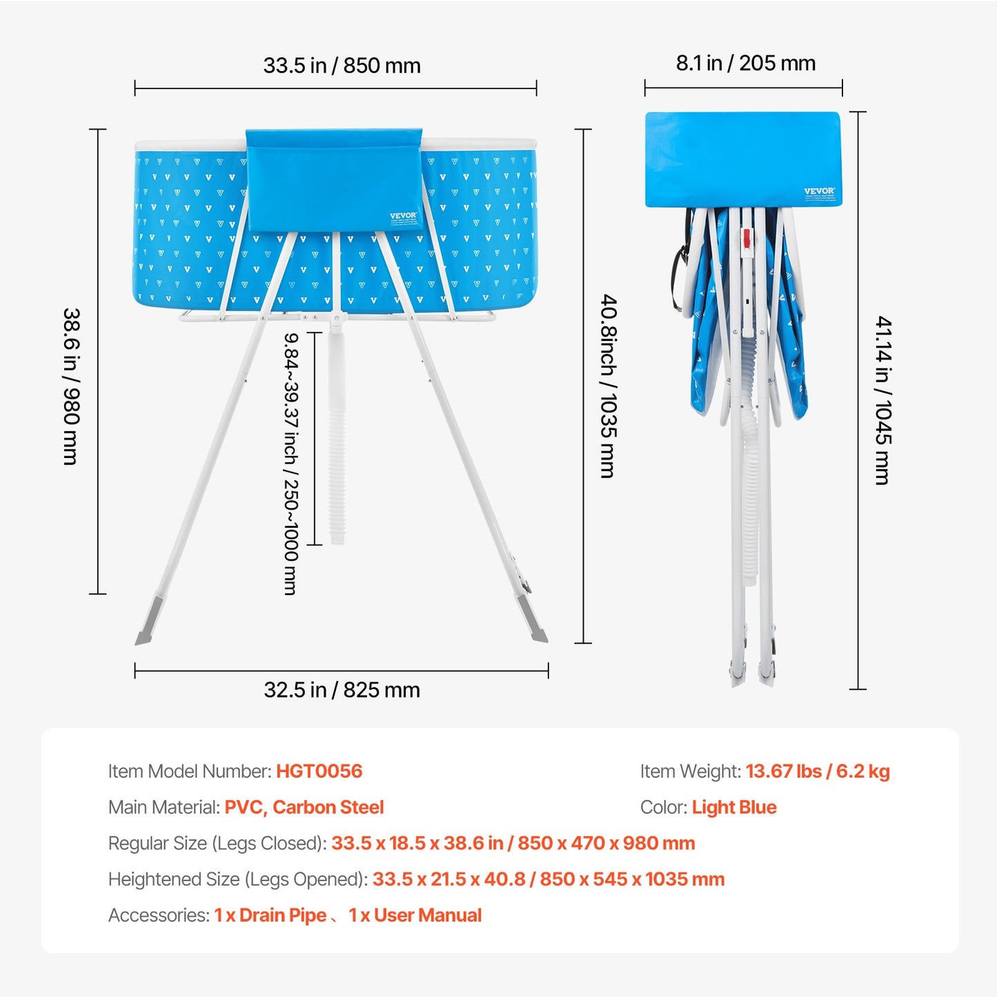 Bärbart hundbadkar, upphöjd och hopfällbart, platsbesparande husdjursduschstation med snabb dränering, badkar för tvätt och pälsvård av små och medelstora hundar och katter inomhus och utomhus, ljusblå