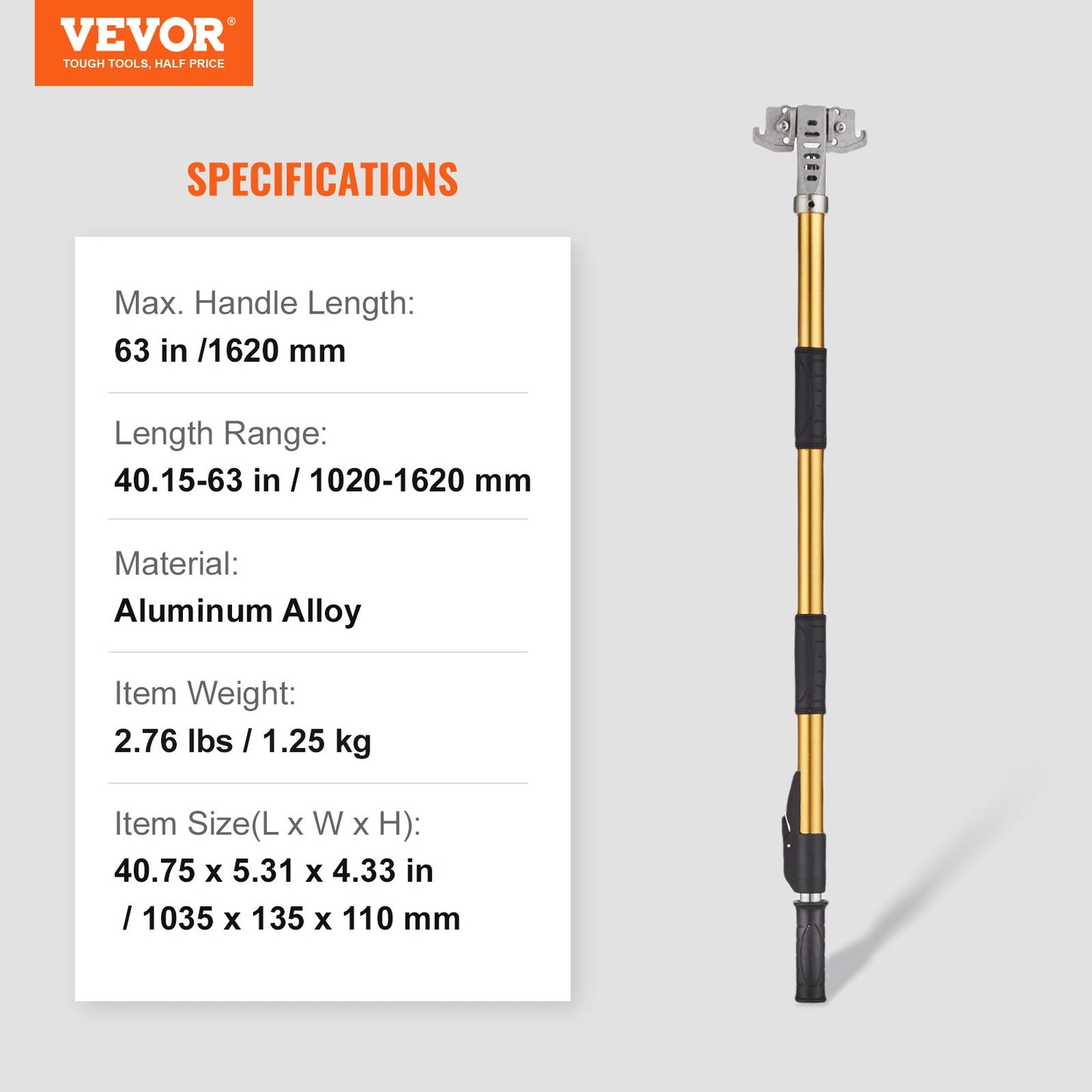 Drywall Flat Box Handle, 101.6-1950.7 cm, Anodized Aluminum Flat Finishing Extension Handle, 5-Section Length Adjustable, Non-slip Grip and 360° Painting for Plasterboard, Wallboard, Sheetrock