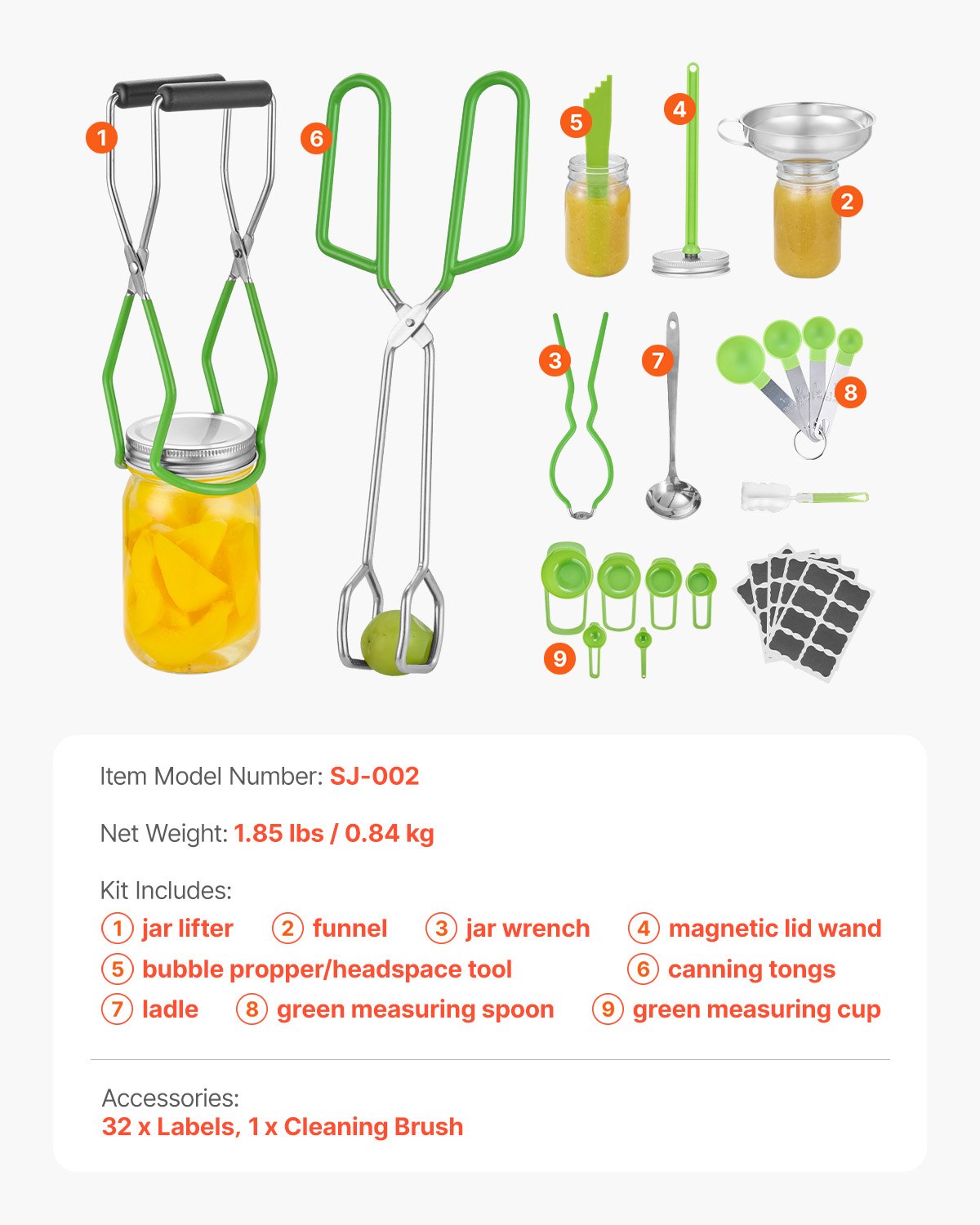 Canning Supplies Starter Kit, 9 Pieces Stainless Steel Water Bath Canning Kit for Beginners, Canning Tools Set: Ladle, Measuring Spoon & Cup, Funnel, Tongs, Jar Lifter, Jar Wrench