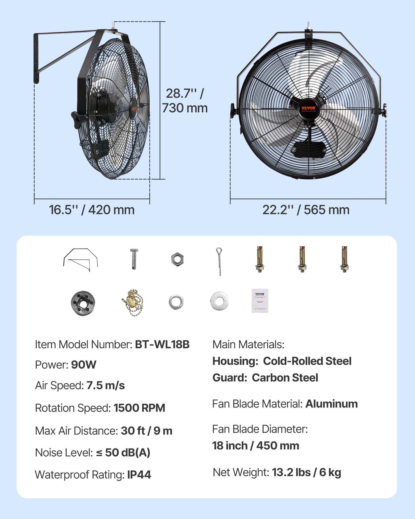 Wall Fan, 57cm Waterproof Wall Fan, 3 Speeds, 4150 CFM, Commercial Residential Fan for Cooling Warehouse, Greenhouse, Workshop, Patio, Black