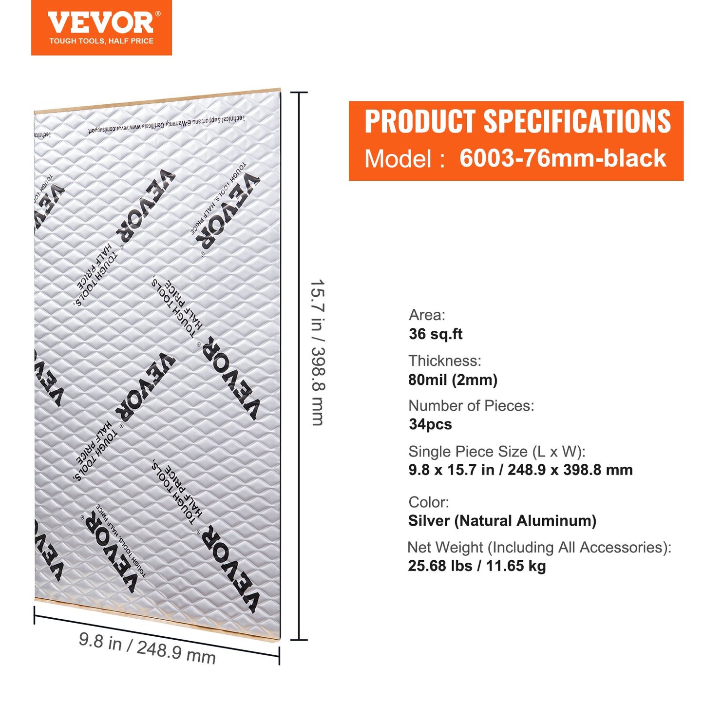 Ljuddämpande matta för bilar, 80 mil 3,3 kvm ljuddämpande material för bilar, butyl ljuddämpare för bilar, bullerisolering och vibrationsdämpande material för bilar