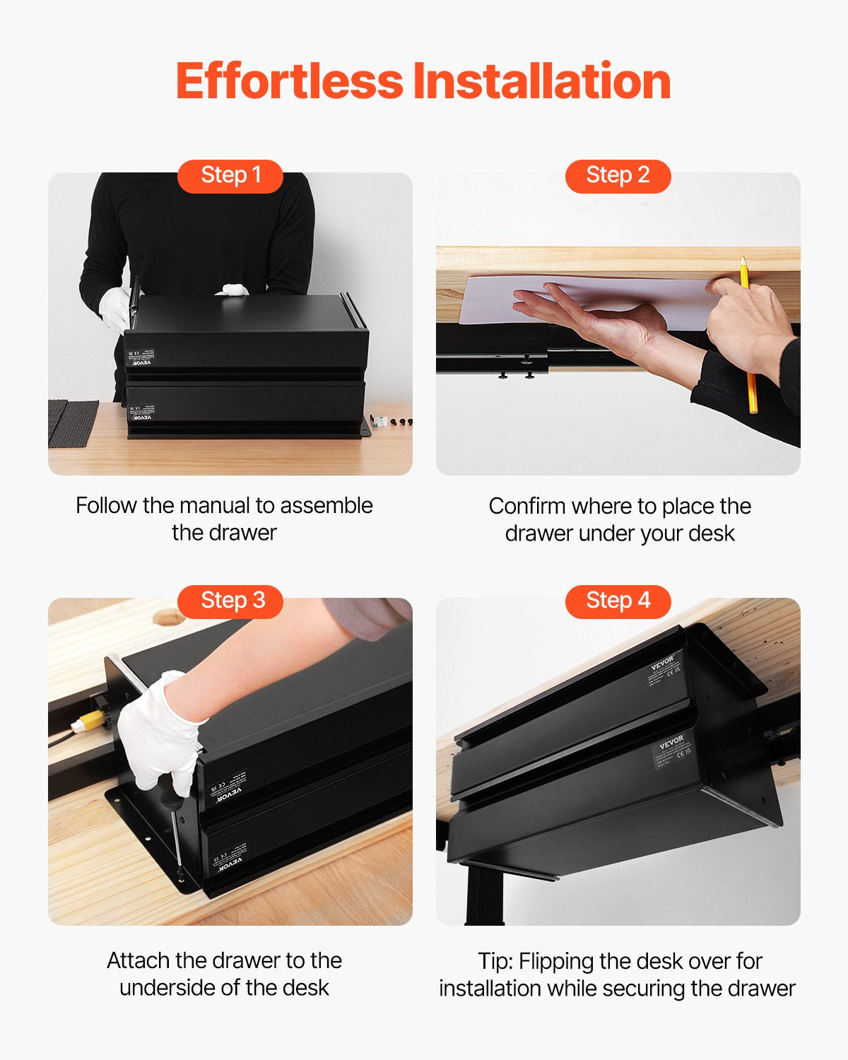 16" Wide Under Desk Drawer Slide Out, Under Desk Mounted Pull-out Drawer Attachment, Hidden Desktop 2 Layer Storage Organizer, Under Table Pencil Drawer for Home Sit Stand Workstation, 18x9x8 in