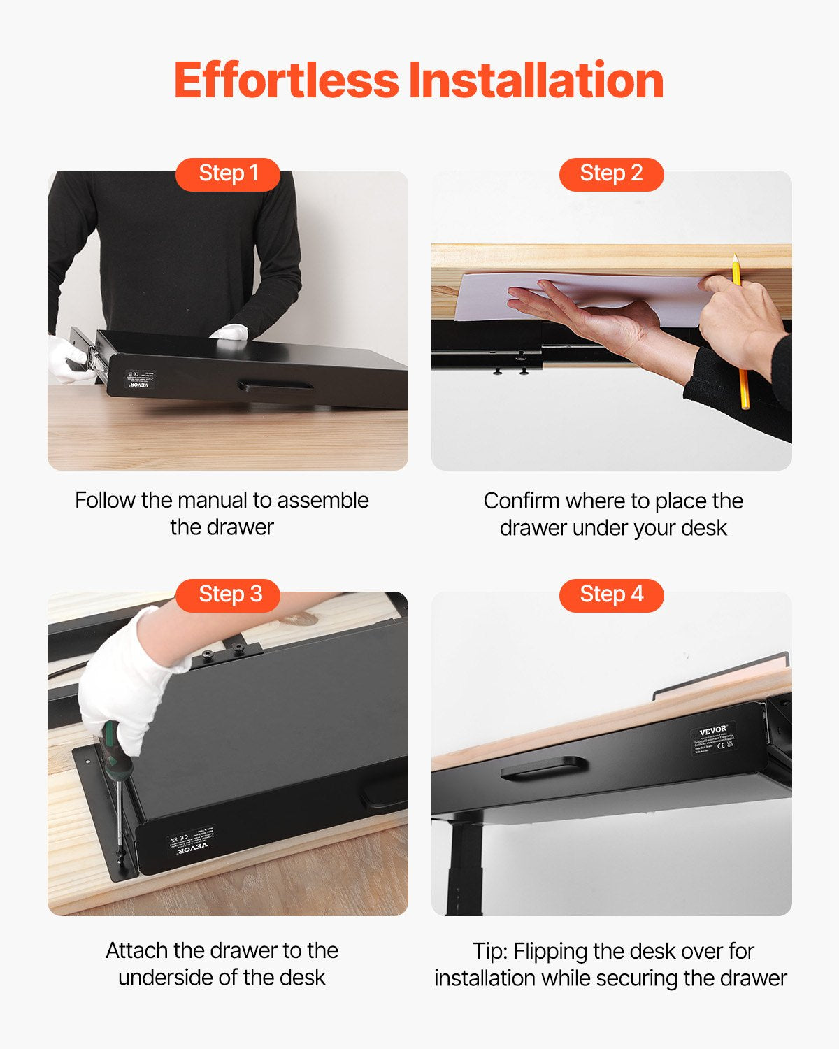 22" bred utdragbar låda under skrivbordet, utdragbar lådfäste för montering under skrivbordet, dold förvaringsorganisatör på skrivbordet, pennlåda under bordet för kontor, sitt-/ståarbetsstation, 25x9x3 tum