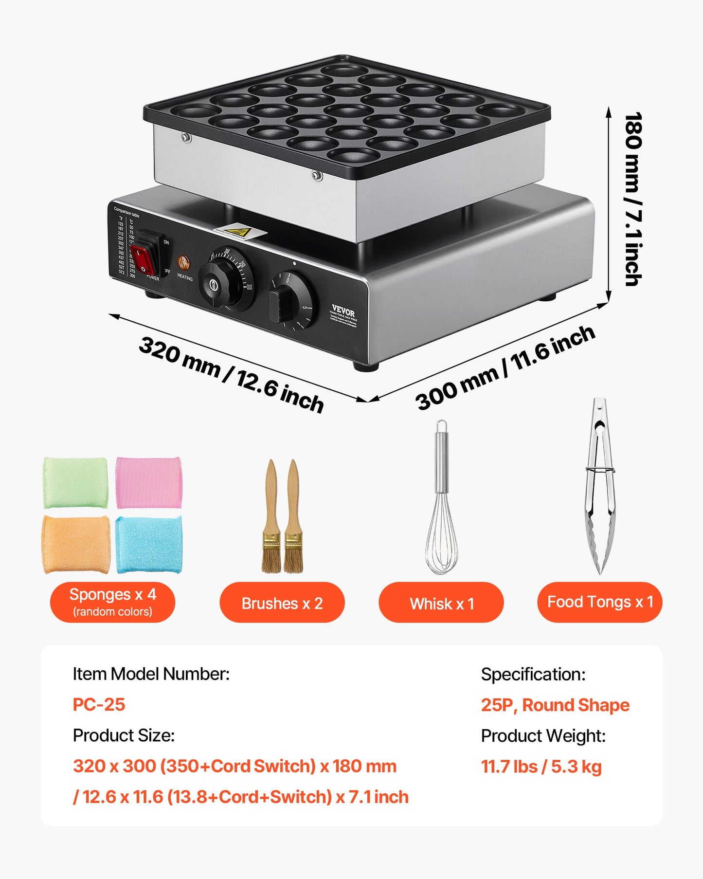 Mini Pancake Maker, 25PCS 43mm Diameter Dutch Muffin Waffle Baker, Non-stick Stainless Steel Poffertjes Grill, Commercial Electric Dorayaki Machine, Temp & Time Control, Home Kitchen Restaurant