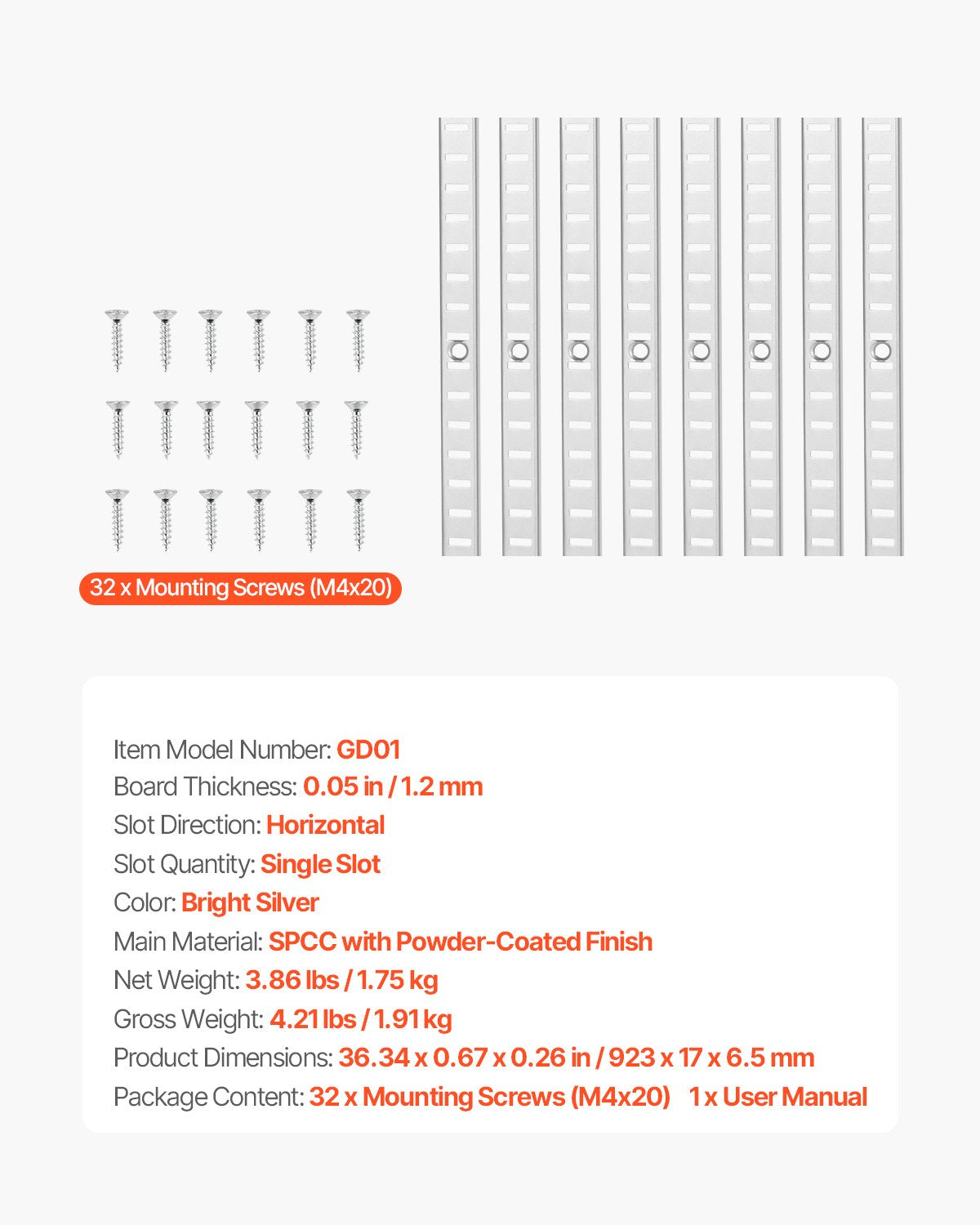 Shelf Pilaster, 36.3-inch 8 Pack, Adjustable Shelf Brackets Steel Mortise Mount Pilaster Strip Standards with 32 Screws, Suitable for Wall Shelving System Cabinet Closet Organization