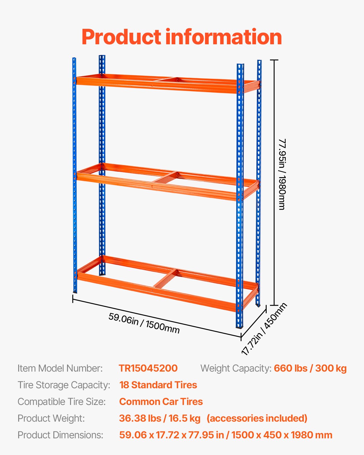Tire Storage Rack, 3-Shelf Tire Holder Holds up to 18 Standard Tires, SPCC-SD Heavy Duty Metal Tire Carrier Stand with Adjustable Spacing for Garage Workshop, 660LBS Loading Capacity